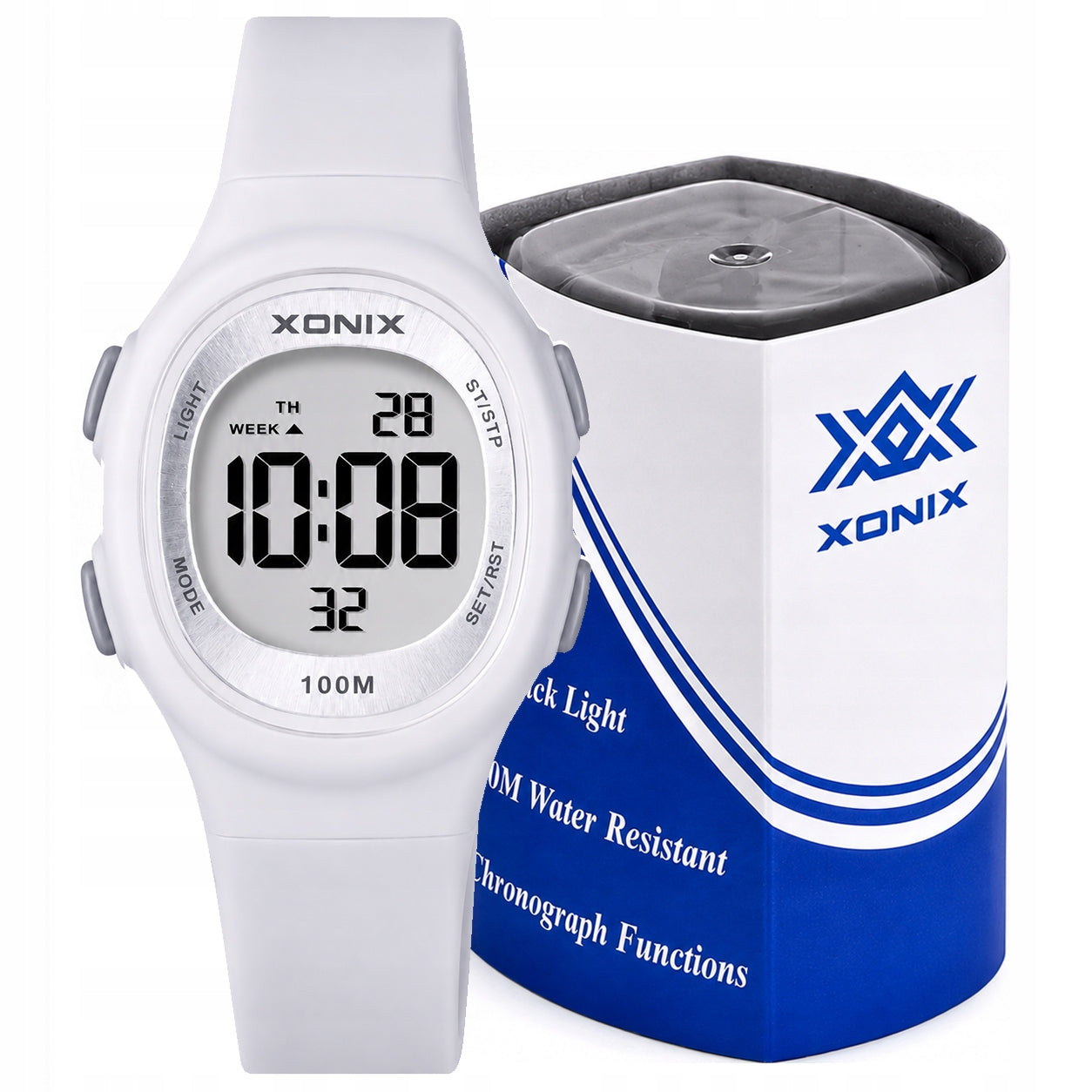 Light Digital Watch with Water Resistance 10 ATM White Alarm Timer BBR-001