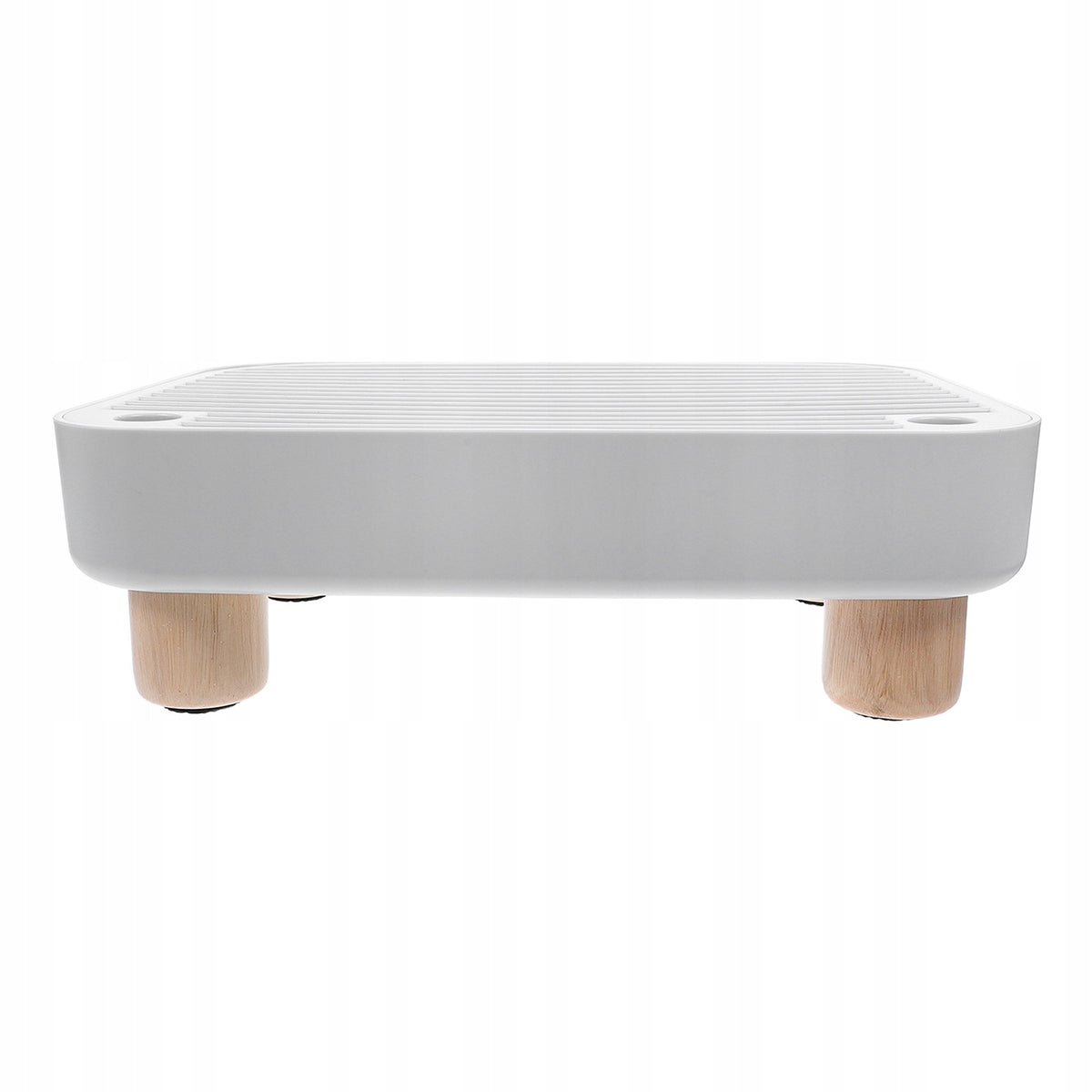 Light Grey Cat Litter Box Ramp with Wooden Legs and Litter Filter