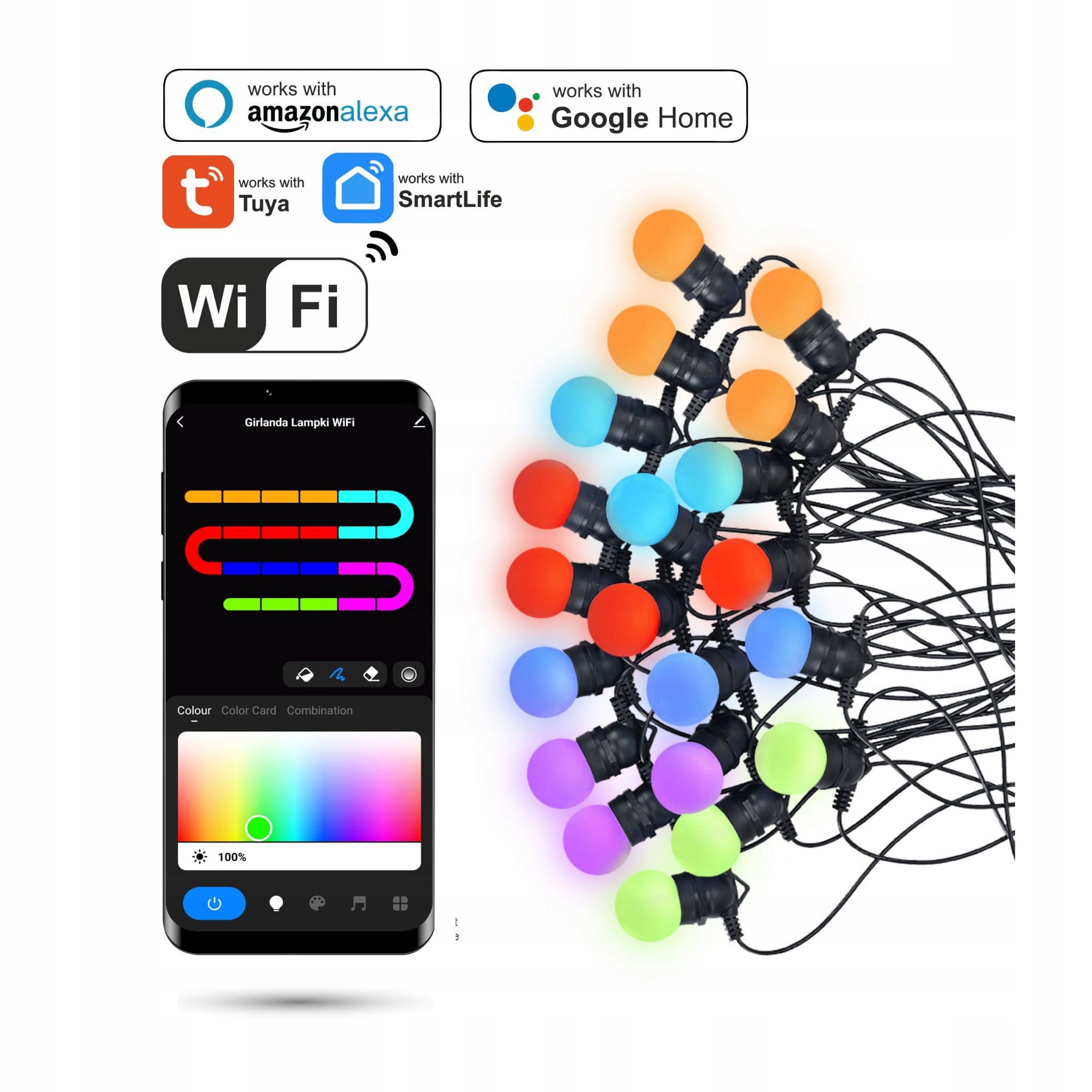 Light garland 12m Wifi LED RGB Tuya 20 lights