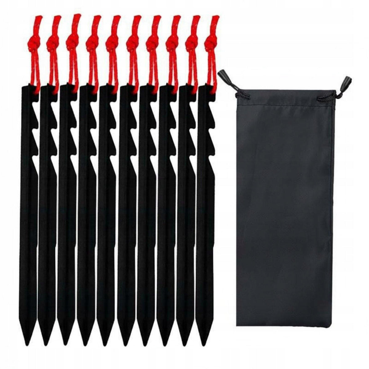 Lightweight Aluminum Tent Peg Set Serrated Stakes with Pull Rope and Black