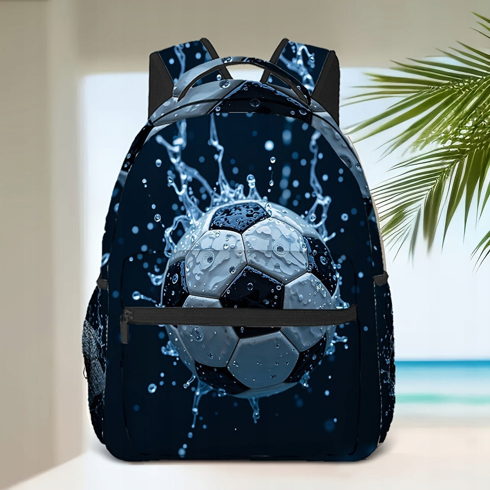 Lightweight Durable Water-Resistant Backpack with Football Print - Ideal for Travel and Sports