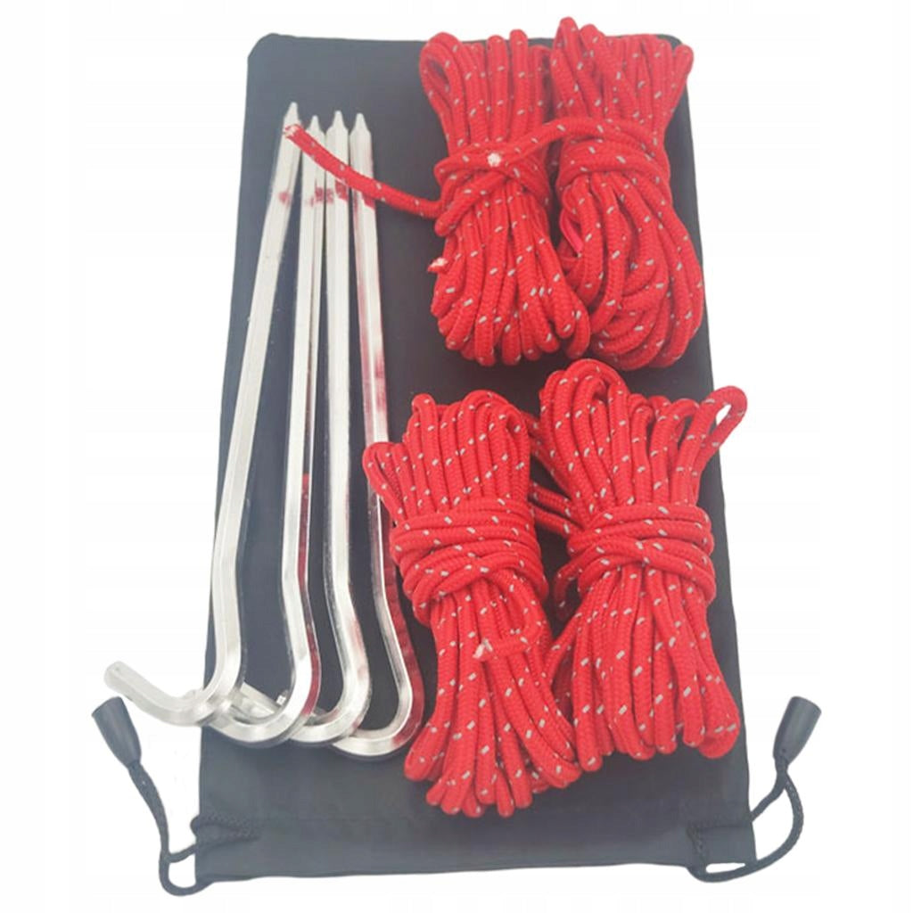 Lightweight Reflective Guyline Tent Rope Set with 2 Holes Tensioner Red