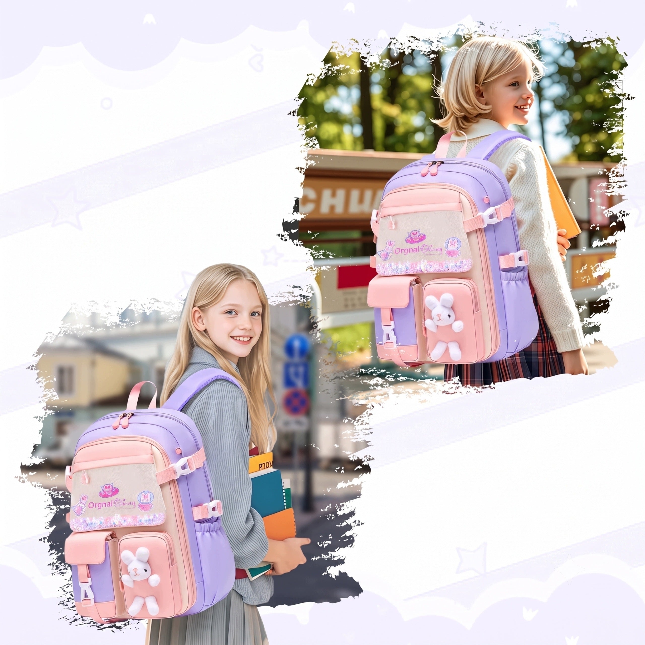 Lightweight School Backpack With Bunny Girls Waterproof Reflectors Spacious Manufacturer code BP120246_BB
