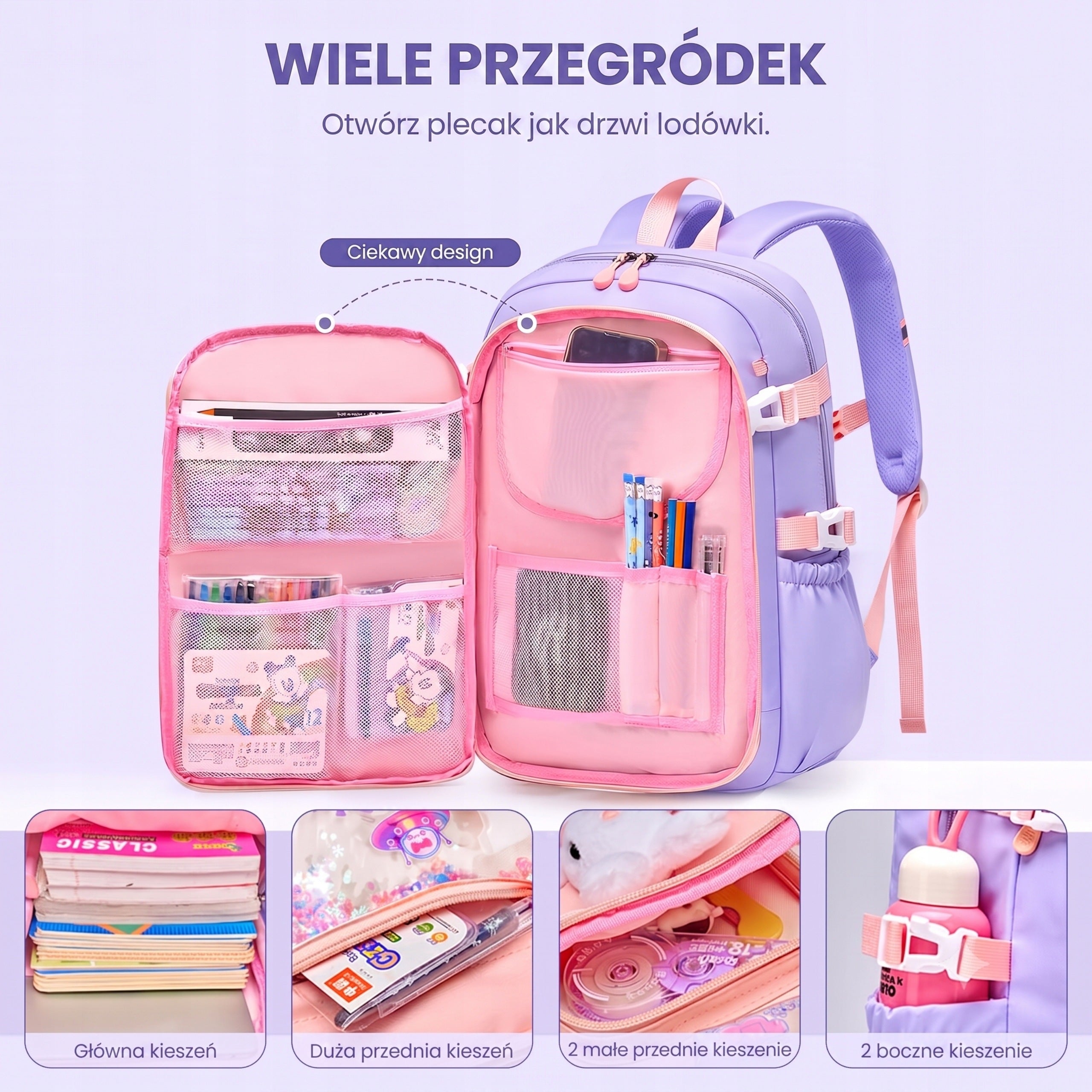 Lightweight School Backpack With Bunny Girls Waterproof Reflectors Spacious Packaging status original
