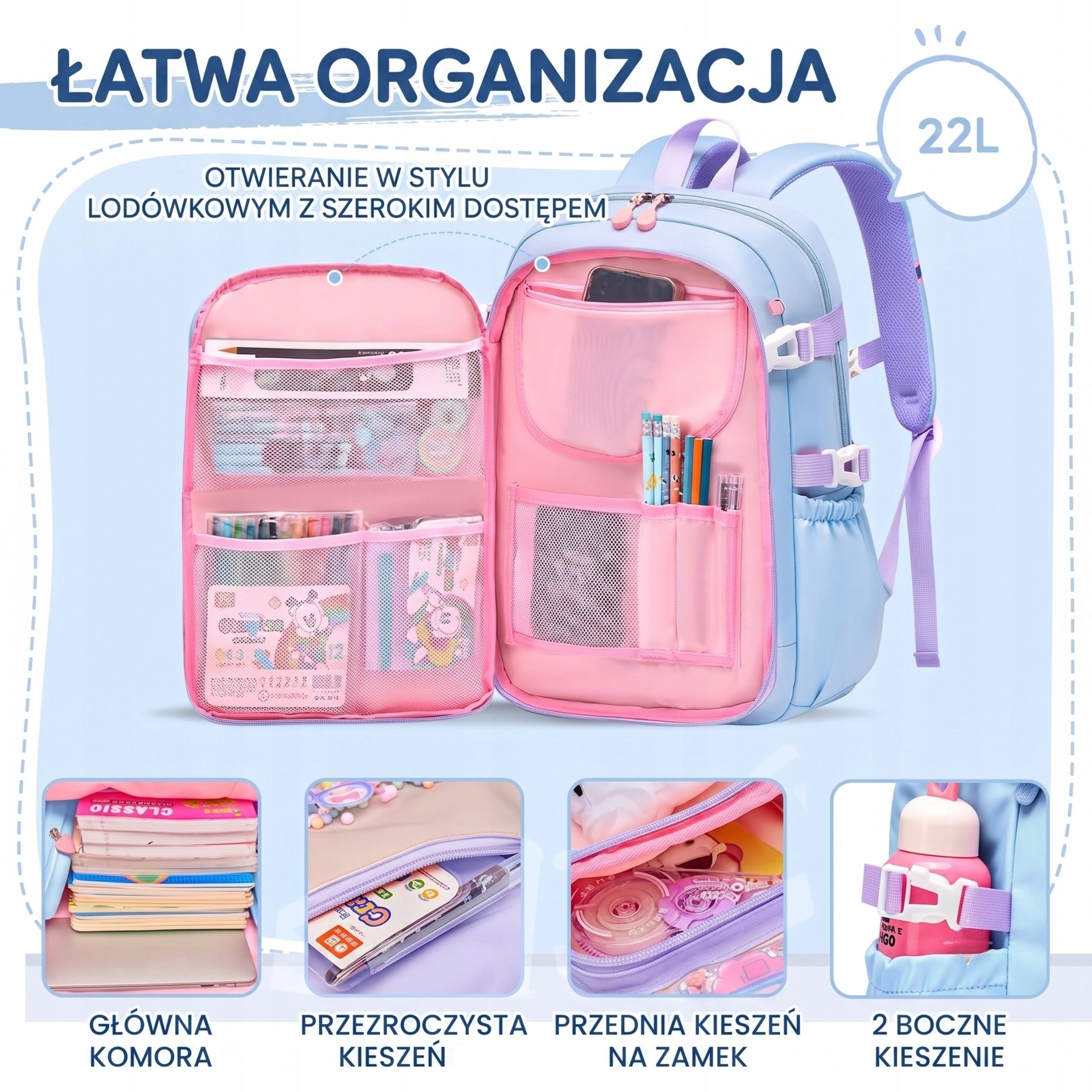 Lightweight School Backpack With Bunny Girls Waterproof Reflectors Spacious Packaging status original