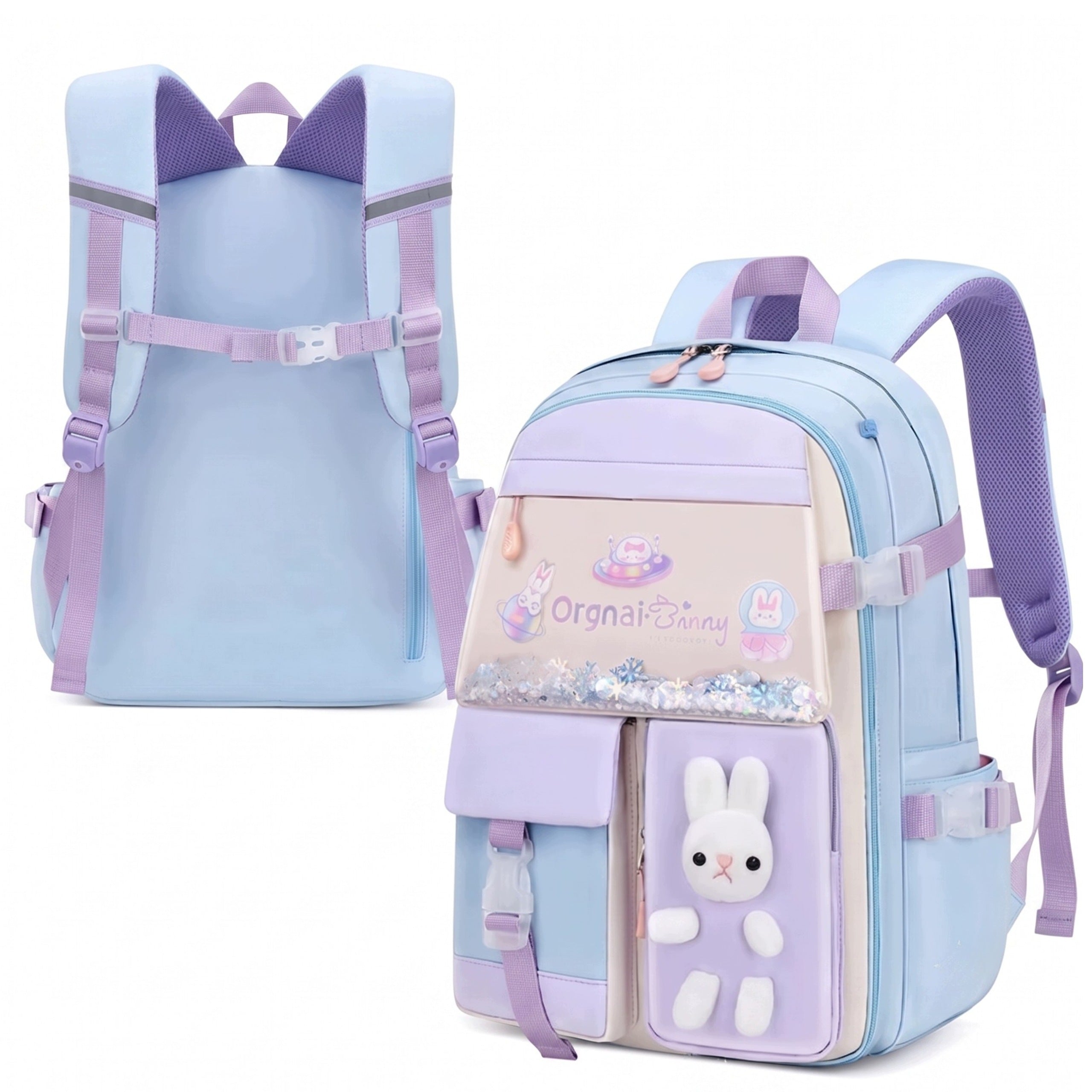 Lightweight School Backpack With Bunny Girls Waterproof Reflectors Spacious