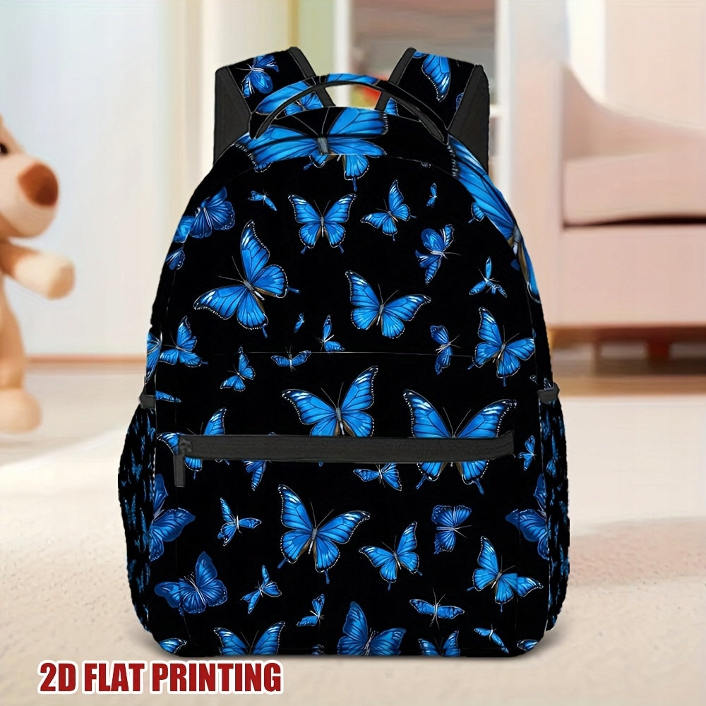 Lightweight Travel Backpack with Blue Butterfly Print for School