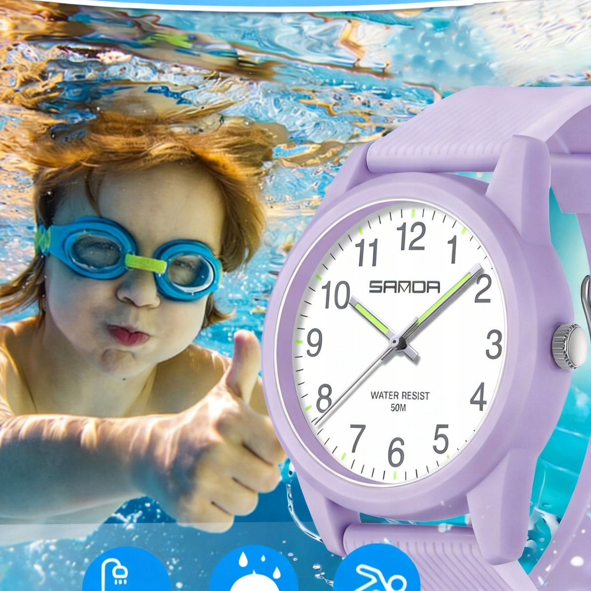 Lightweight analog watch for student–5ATM,silicone strap, perfect for school Brand no brand