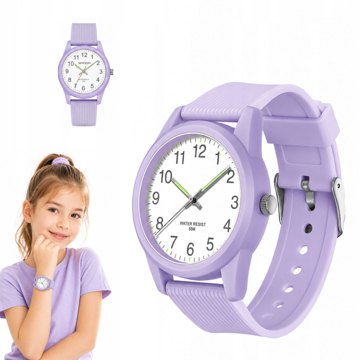 Lightweight analog watch for student–5ATM,silicone strap, perfect for school