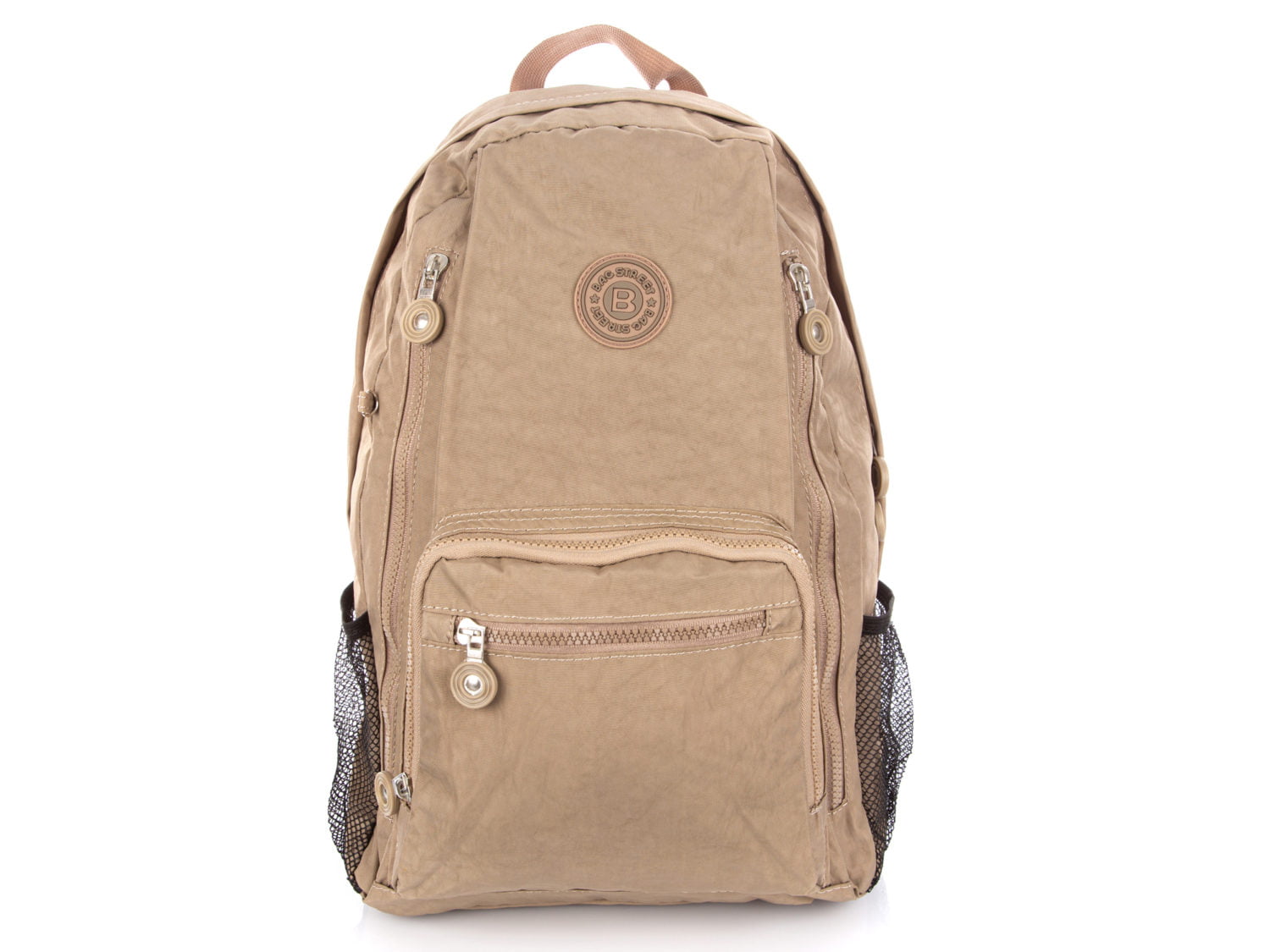 Lightweight beige fabric backpack with border women's men's urban hiking
