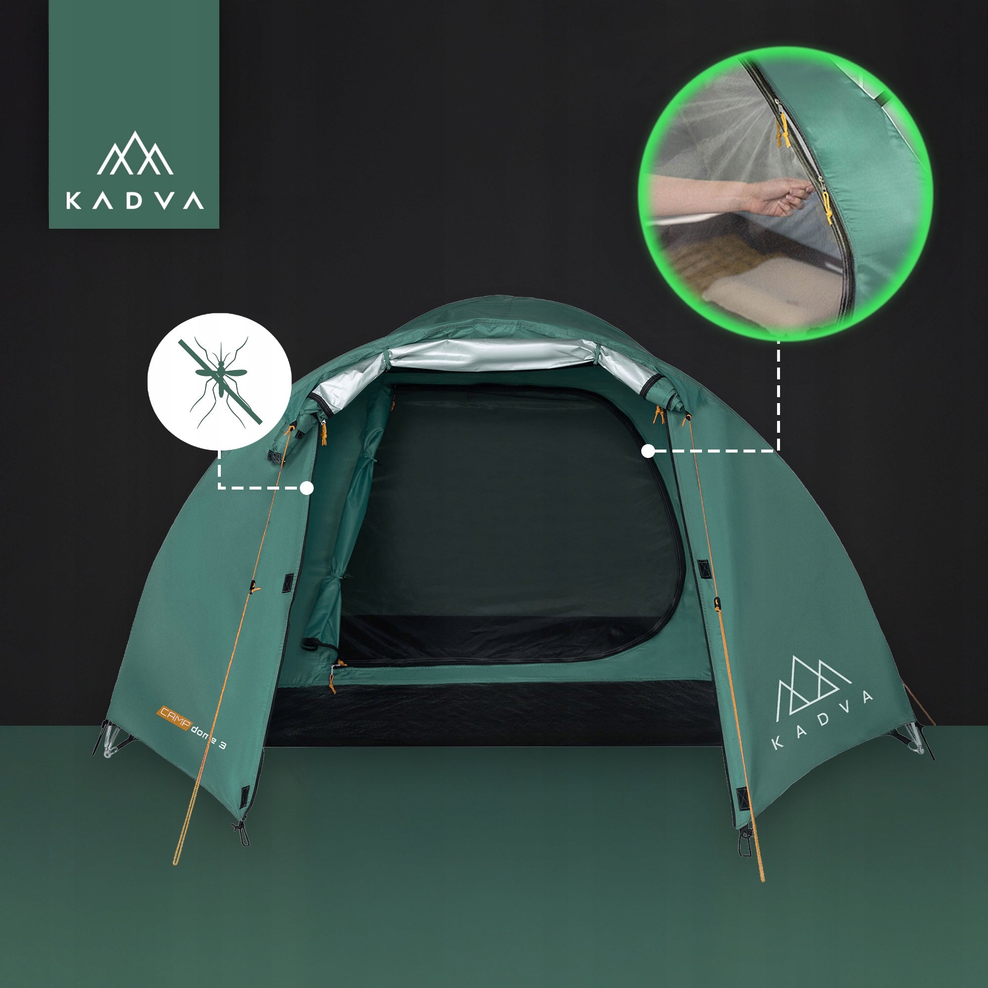 Lightweight camping tent for 3 persons KADVA CAMPdome 3 HIKING WATERPROOF Number of people 3