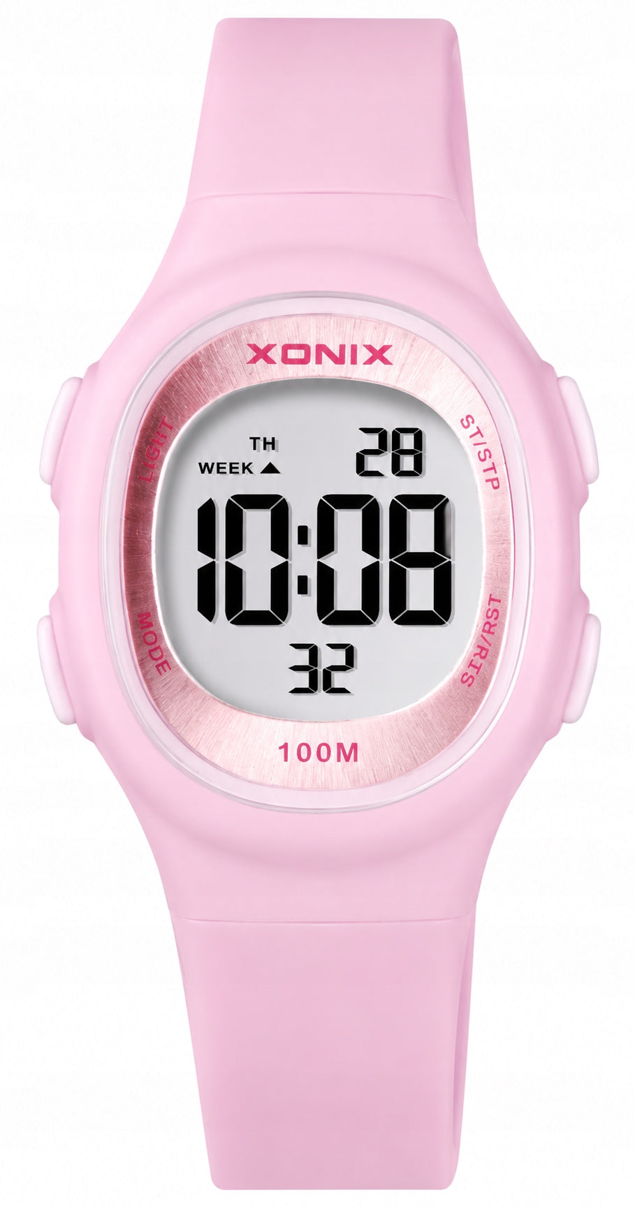 Lightweight digital watch with water resistance 10 ATM pink alarm data timer Brand Xonix