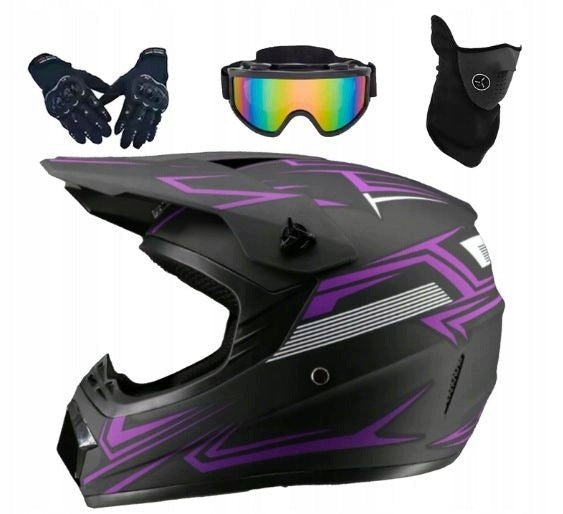 Lightweight off-road helmet (size S) + goggles + gloves + face shieldS