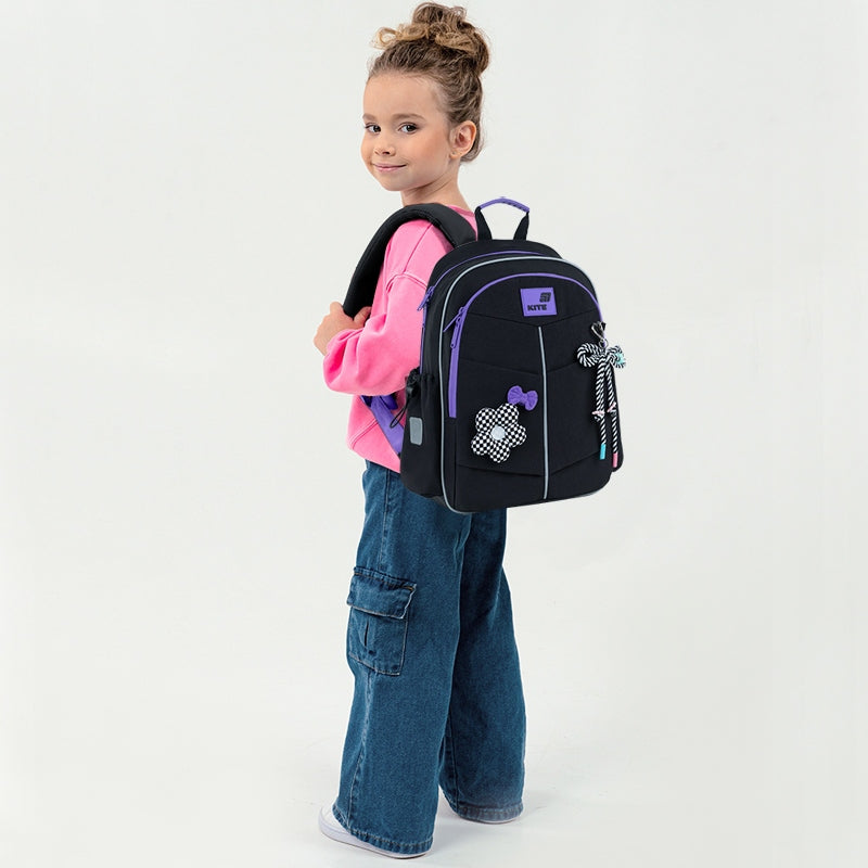 Lightweight school backpack for girls 1 2 3 black class with mascot Kite Packaging status original