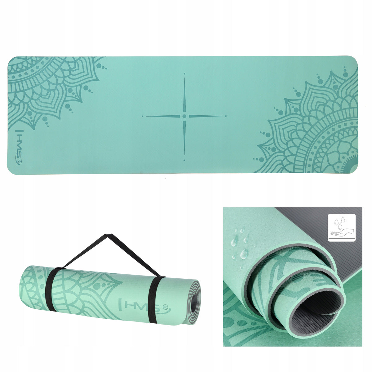Lightweight tpe mint yoga mat with drawstring handle HMS