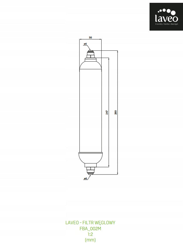 Linear carbon cartridge for water filtration Laveo Packaging status original