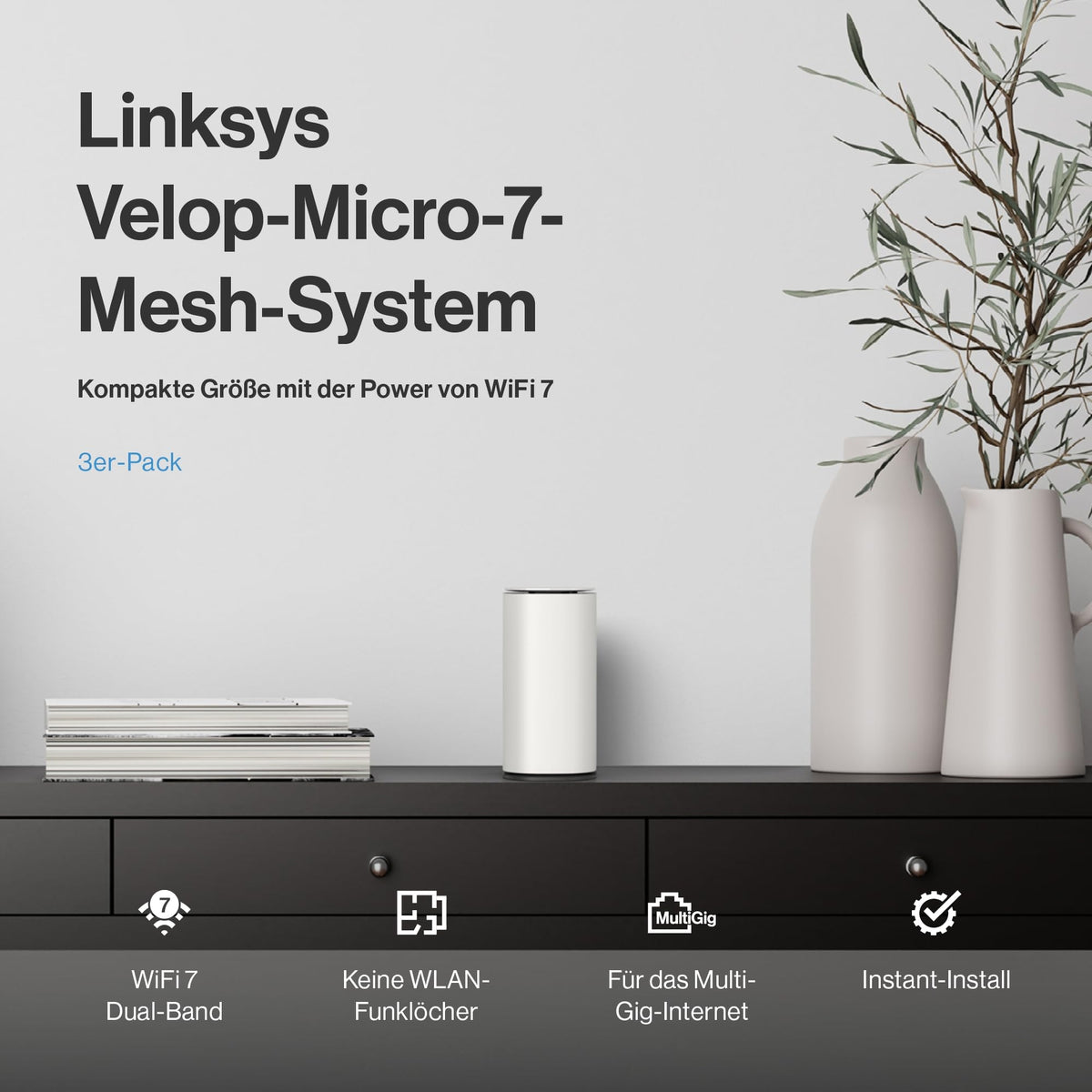 Linksys Velop Micro 7 Mesh-System LN1603-KE Dual-Band BE5000, 3 Pack Manufacturer Linksys