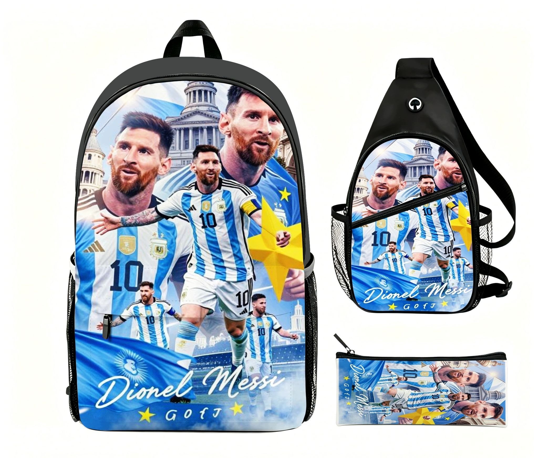 Lionel Messi Argentina Football Backpack Set – 3-Piece School with