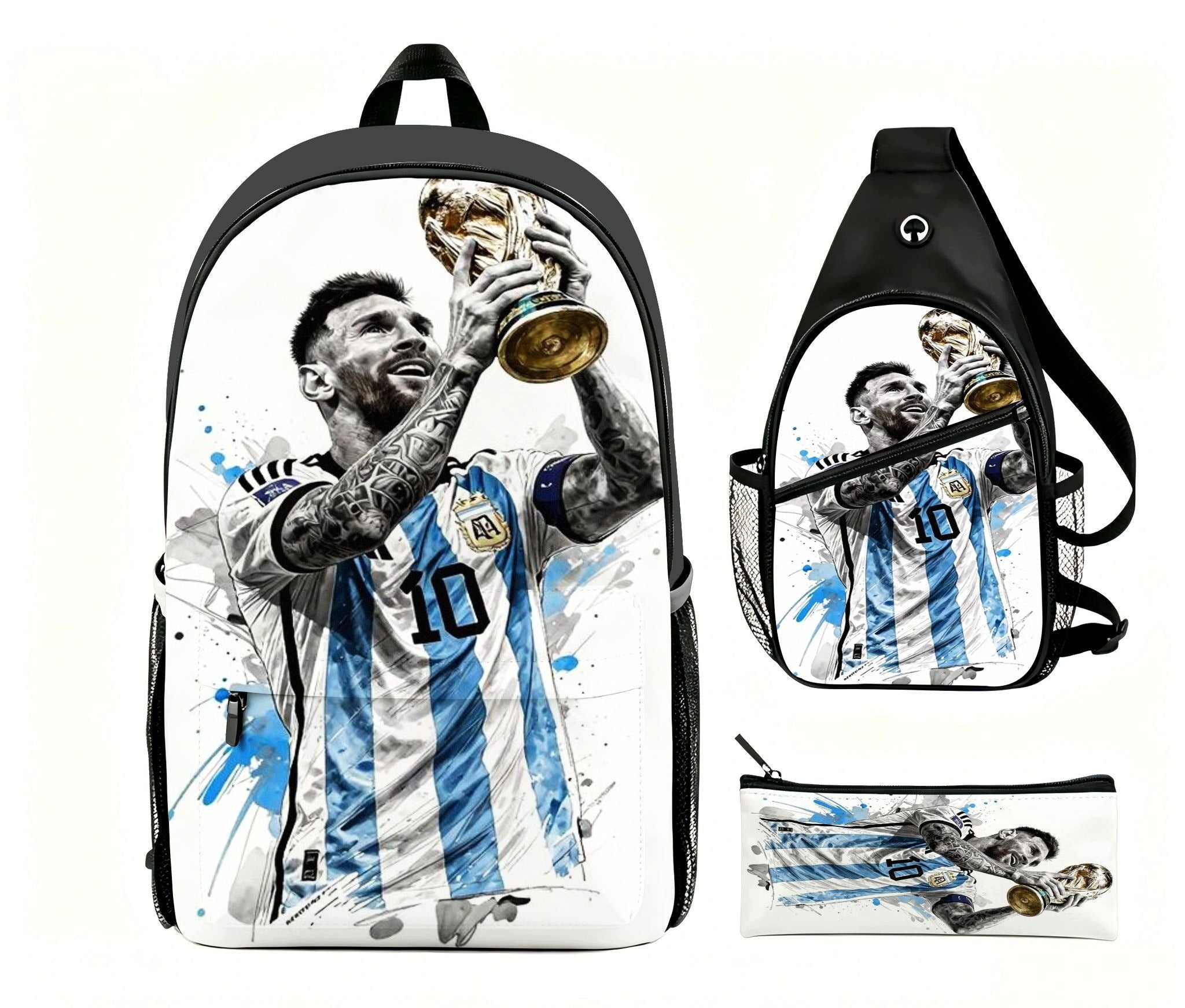 Lionel Messi Argentina Jersey Backpack Set – 3-Piece School Collection Brand no brand