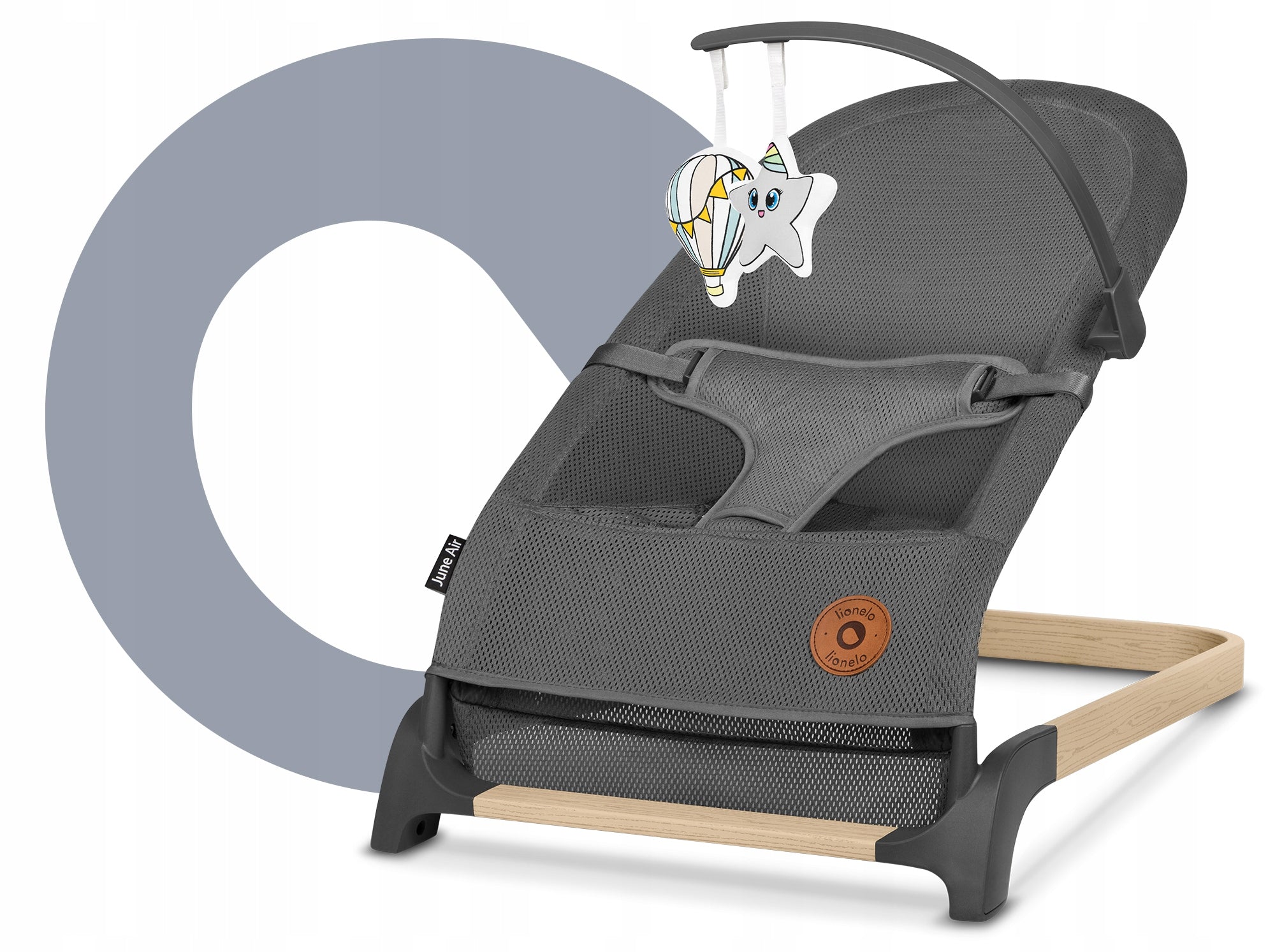 Lionelo June Air - lounger, rocker with Grey Graphite toys