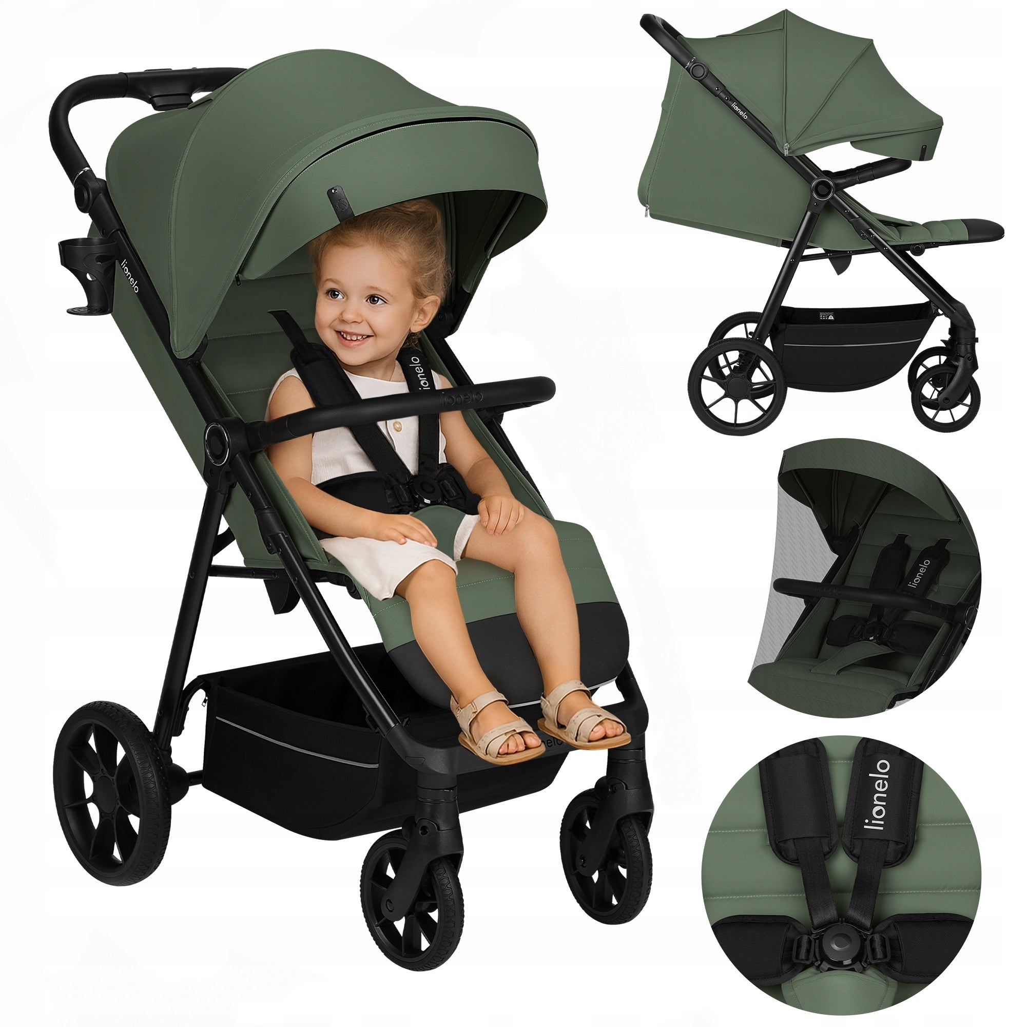 Lionelo Stroller Iva Green Forest Shock Absorption Comfort Maneuverability