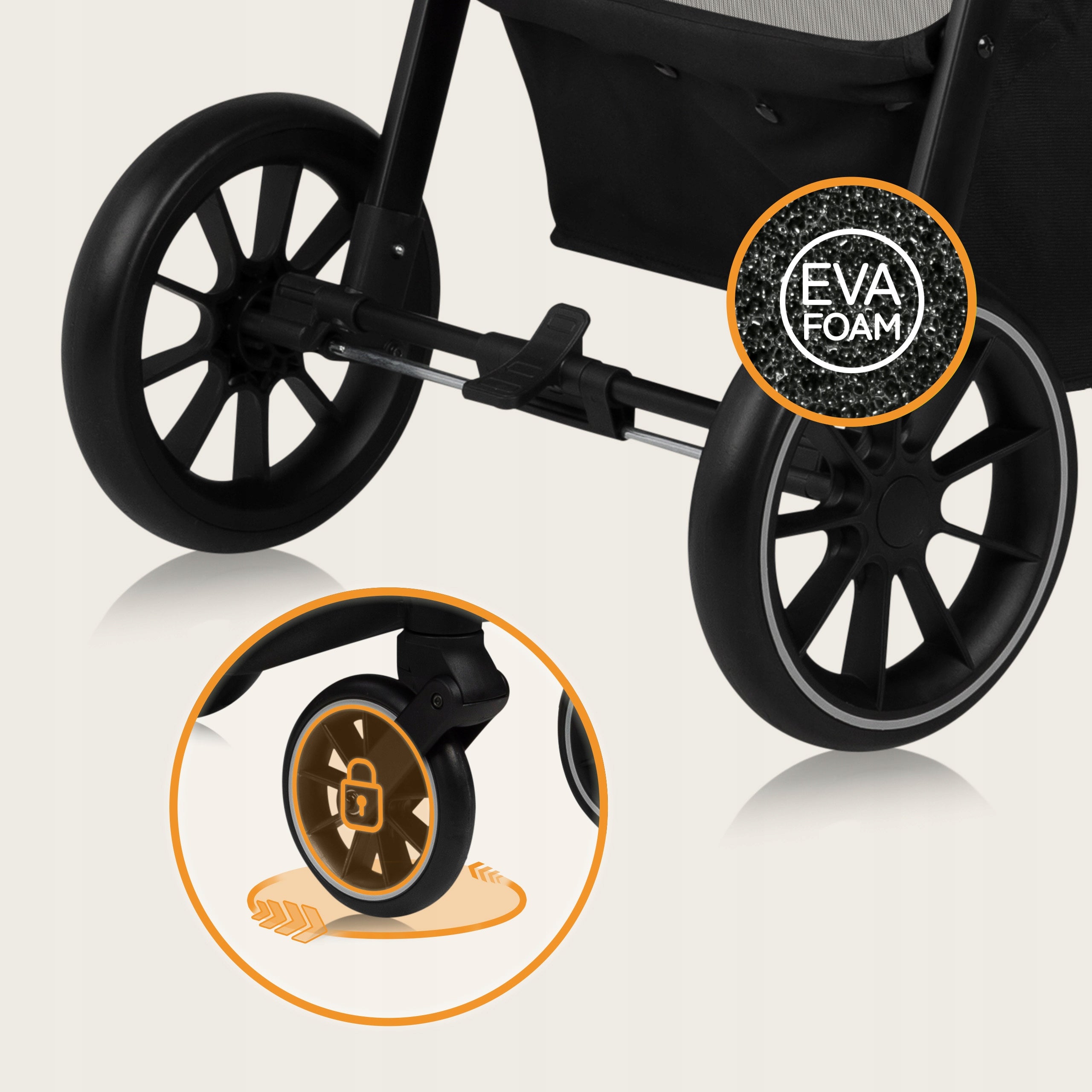 Lionelo Strollers Emma One Beige Green Forest up to 22kg Lightweight Folding Manufacturer code od 6 miesięcy do 4 lat, zwrotne koła, taca
