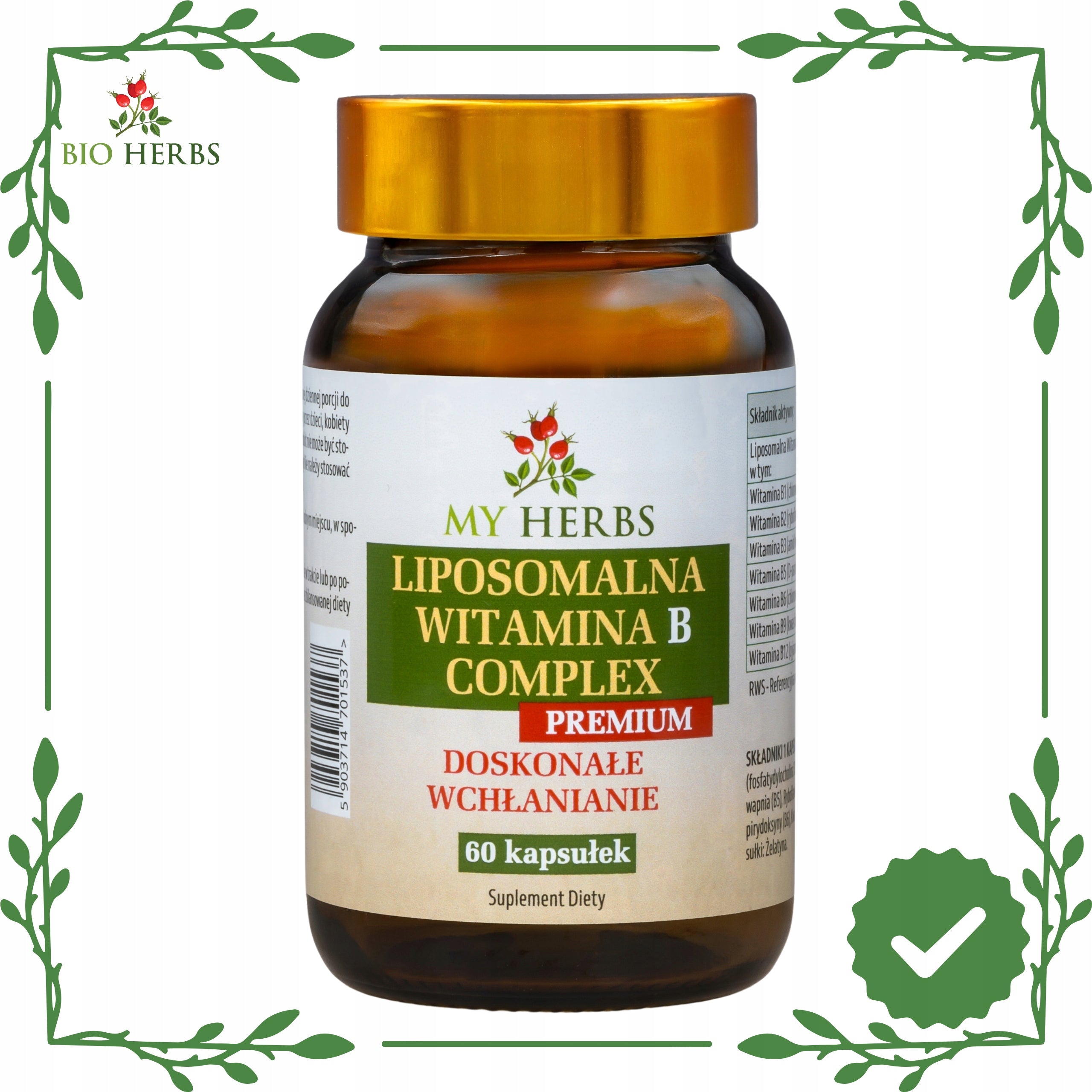 Liposomal vitamin b complex b1 b2 b3 b5 b6 b9 folic acid b12 60pcs Packaging status original