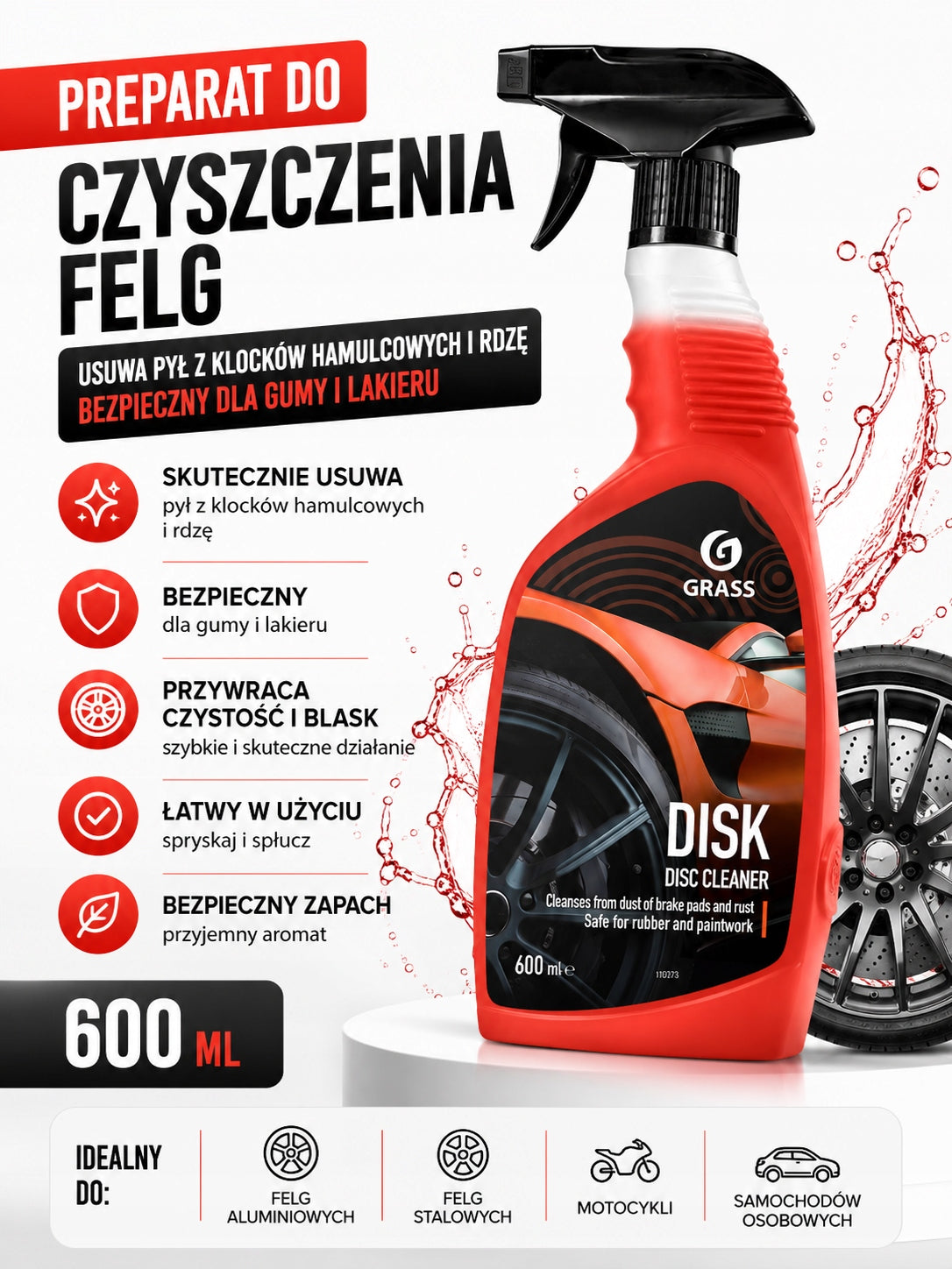 Liquid DISK Disc Cleaner 600 ml Preparation for Cleaning Brake Dust Rims