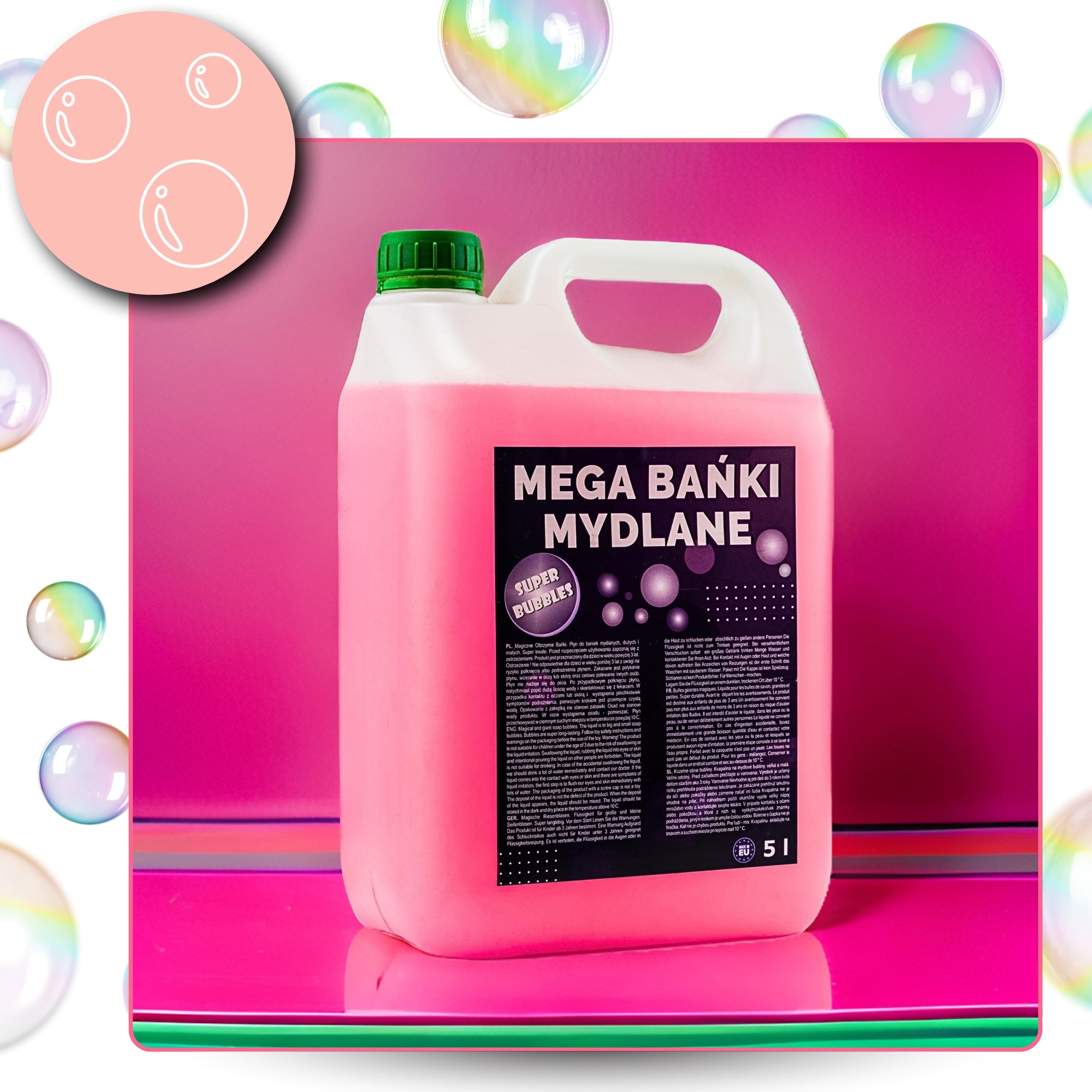 Liquid for Soap Bubbles Large and Small 10 liters + 3 DIFFERENT POLES SET Packaging status original