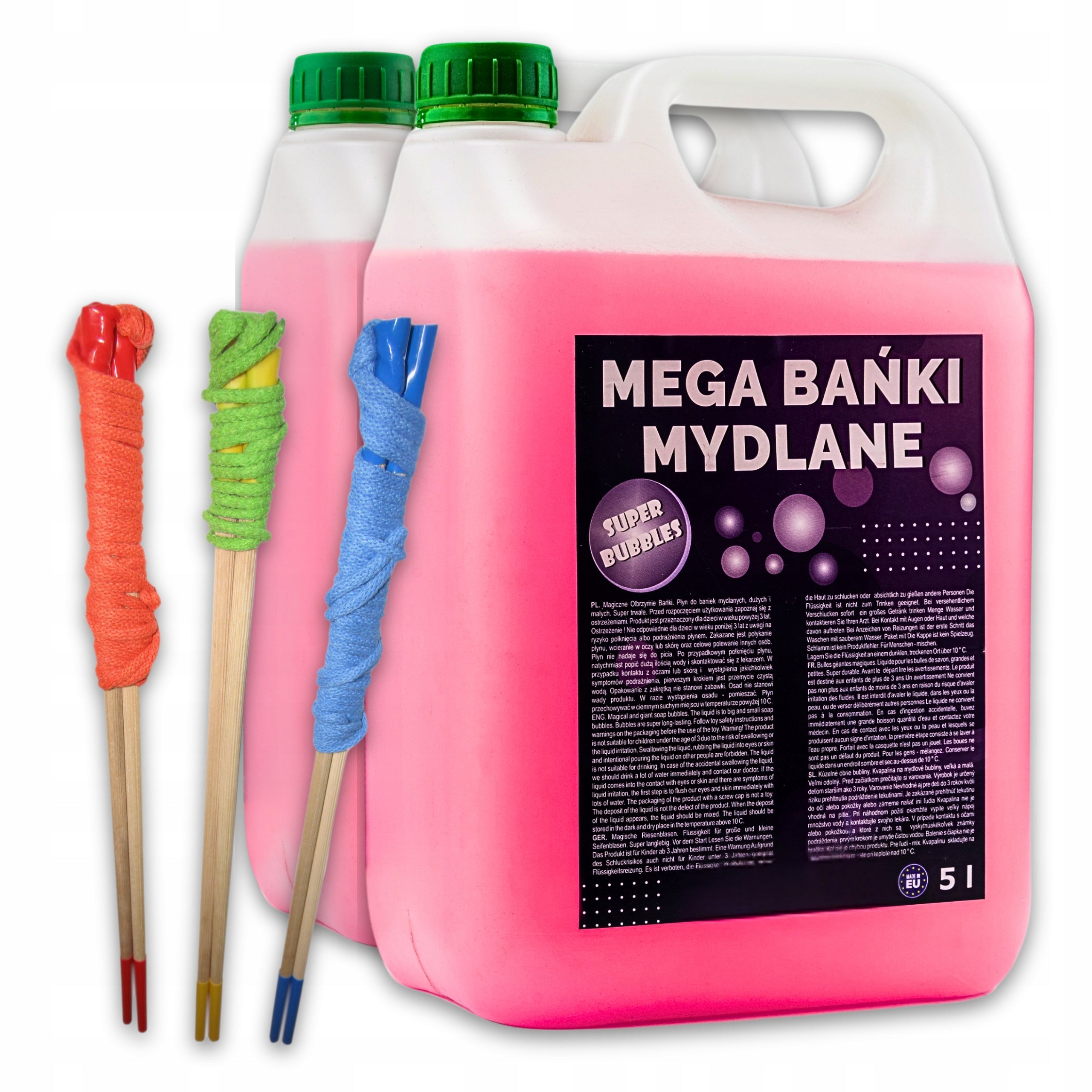 Liquid for Soap Bubbles Large and Small 10 liters + 3 DIFFERENT POLES SET