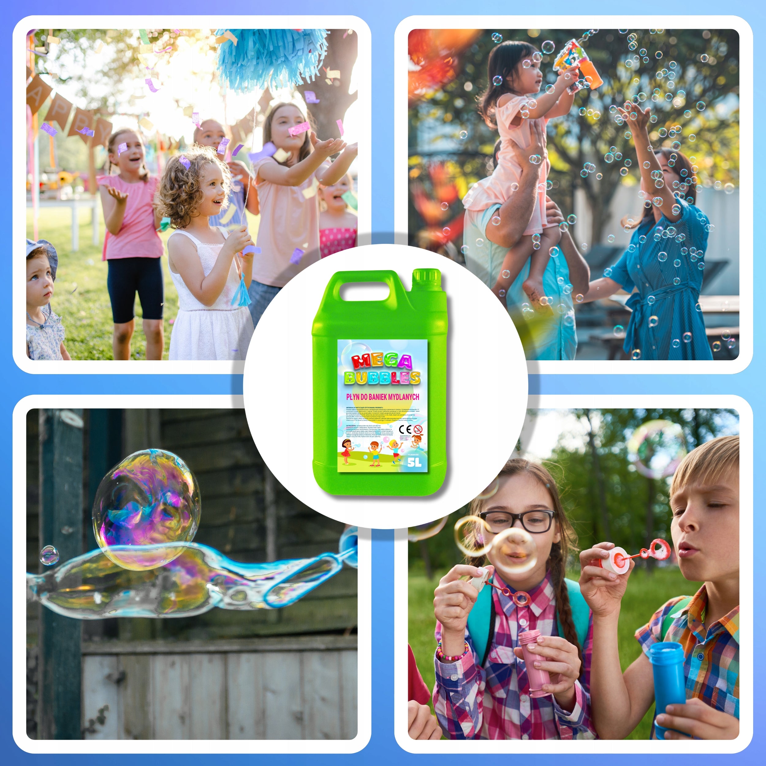Liquid for Soap Bubbles Large and Small 10 liters MEGA BUBBLES 2 x 5l Kind bubble solution