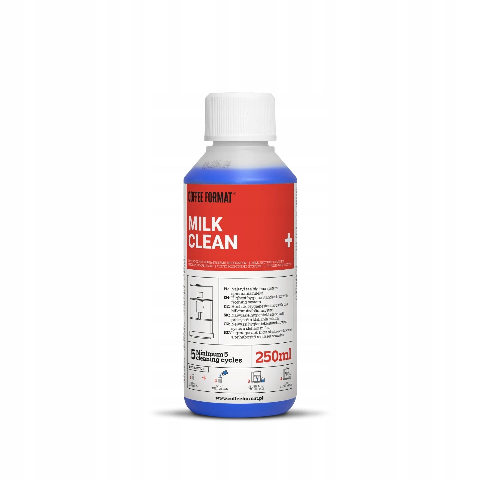 Liquid for cleaning milk system and milk frother 0,5l Coffee Format Manufacturer code Milk Clean+ 250ml