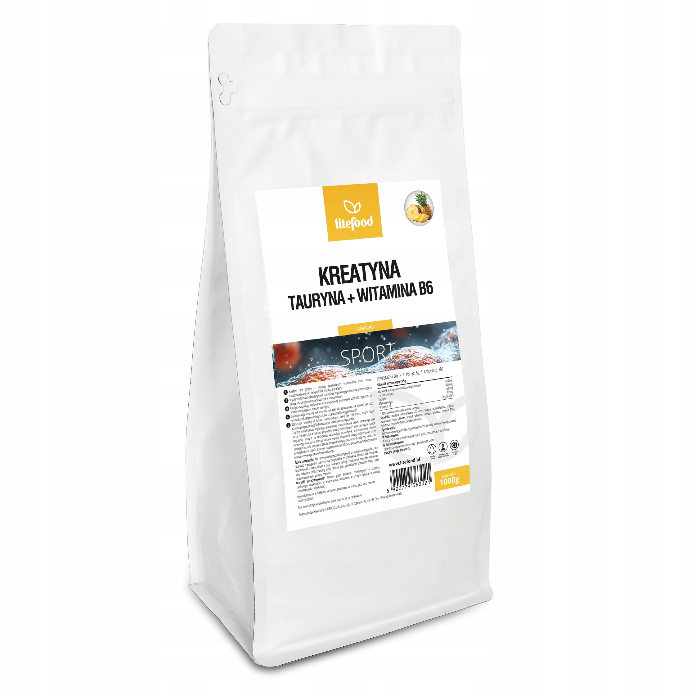 LiteFOOD - Creatine + Taurine + Vitamin B6 - 1000g - Pineapple