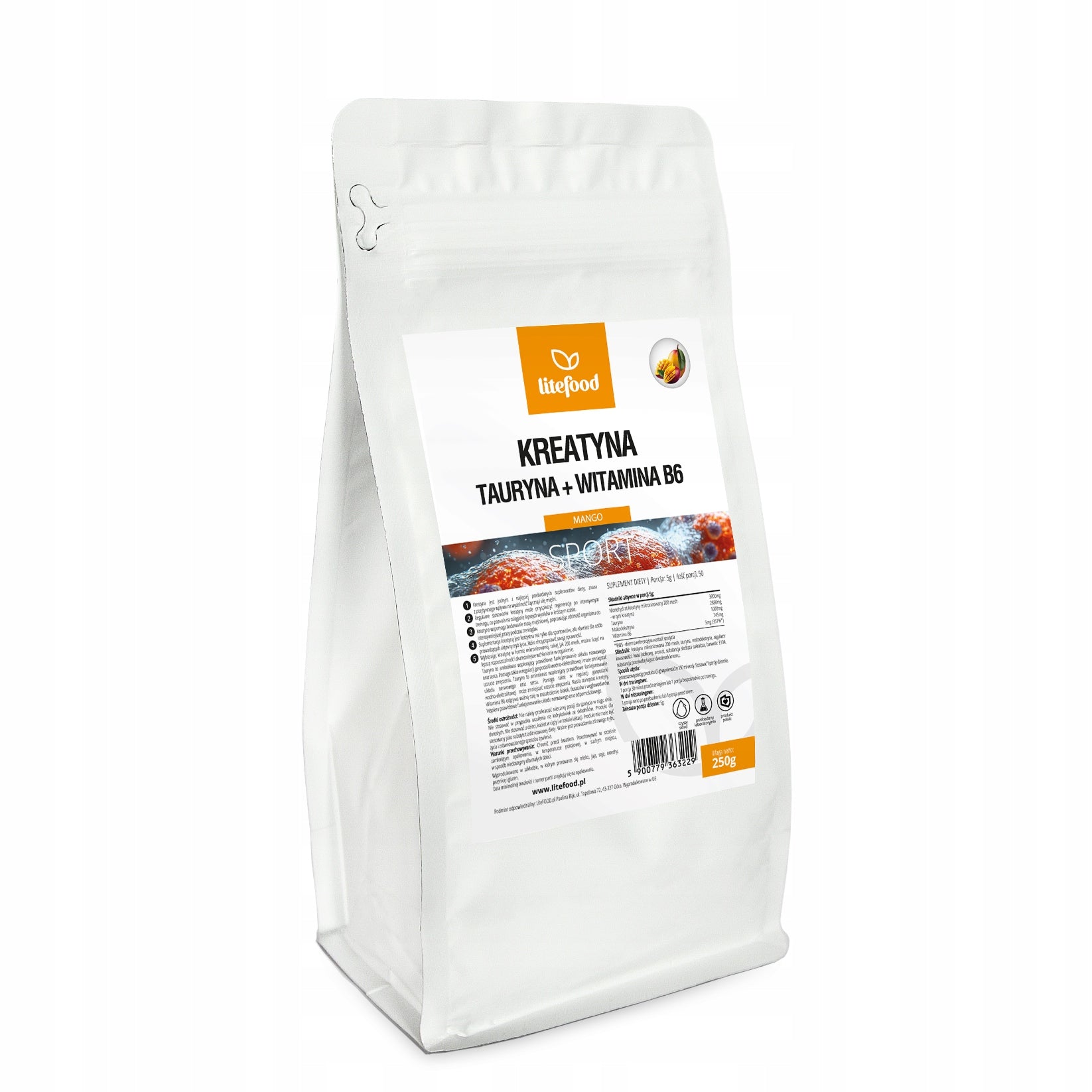 LiteFOOD - Creatine + Taurine + Vitamin B6 - 250g - Mango