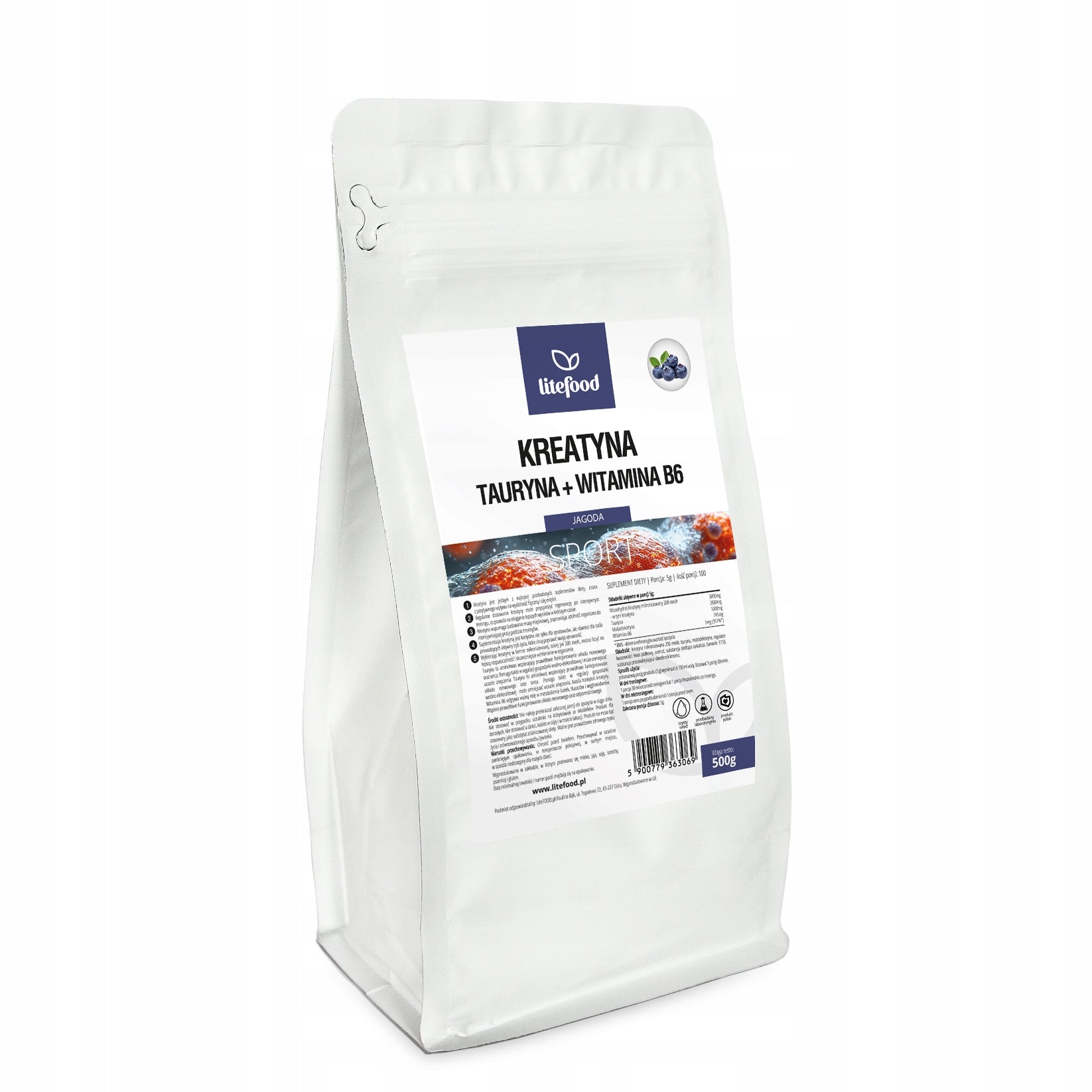 LiteFOOD - Creatine + Taurine + Vitamin B6 - 500g - Blueberry