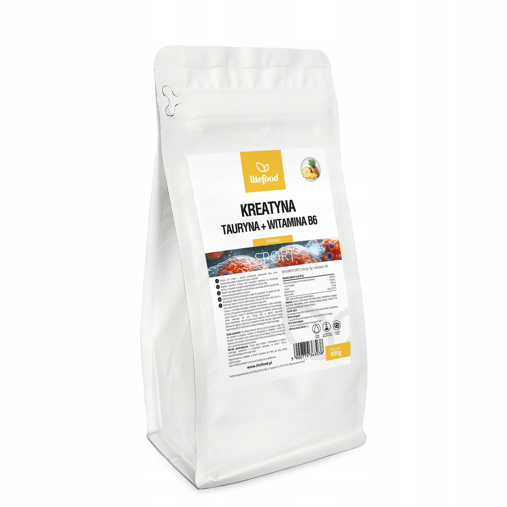 LiteFOOD - Creatine + Taurine + Vitamin B6 - 500g - Pineapple
