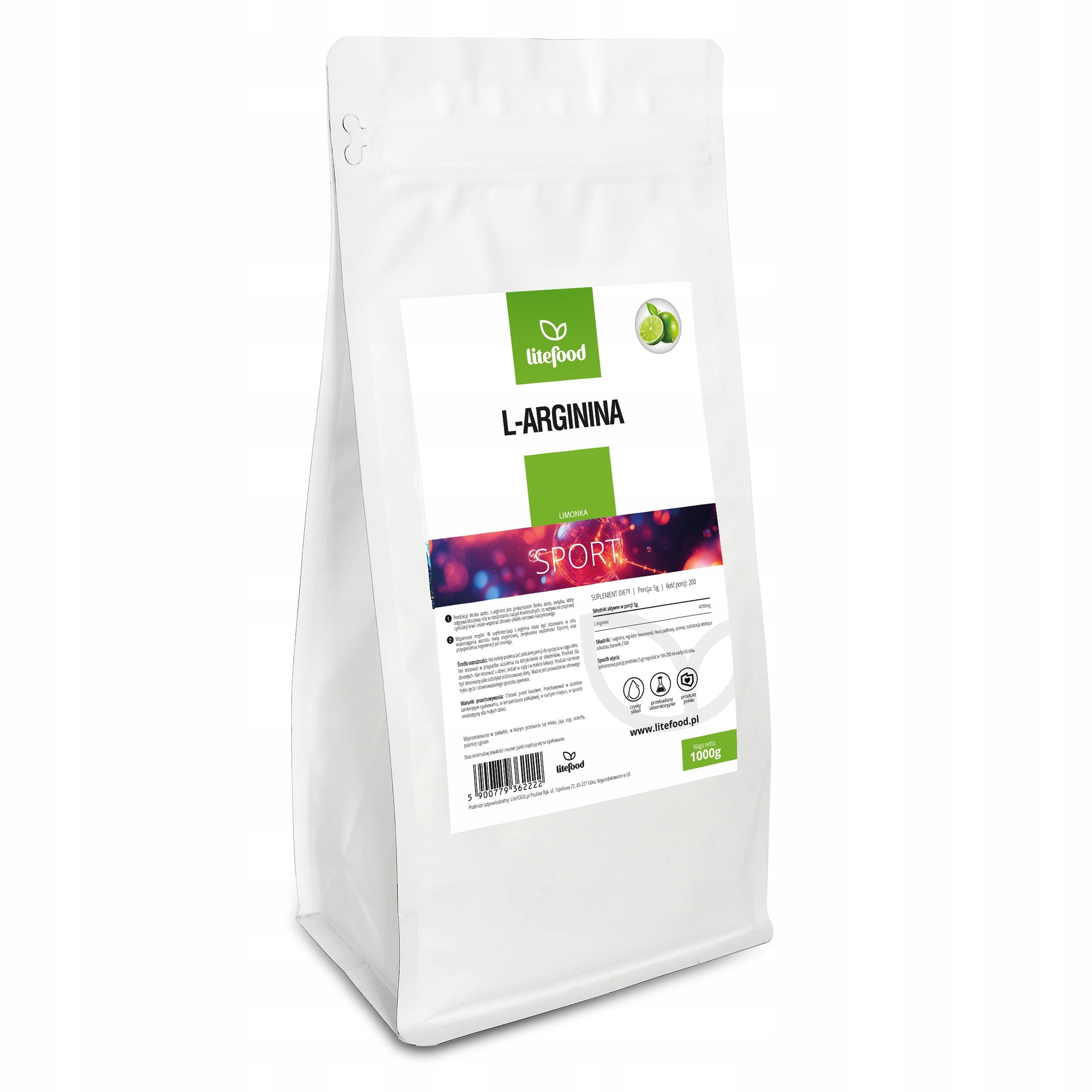 LiteFOOD - L-Arginine - Lime Flavour - 1000 g - Amino Acid