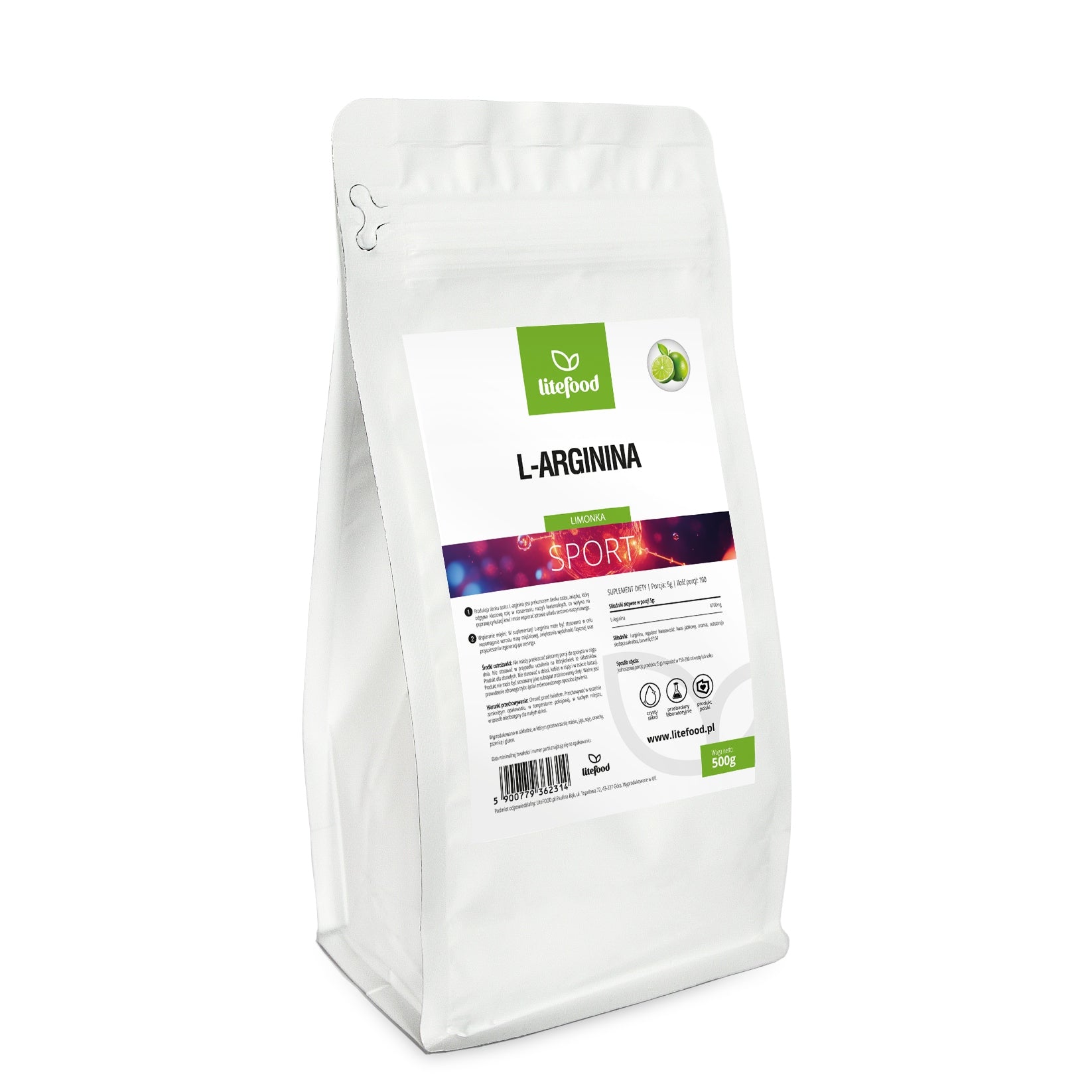 LiteFOOD - L-Arginine - Lime Flavour - 500 g - Amino Acid