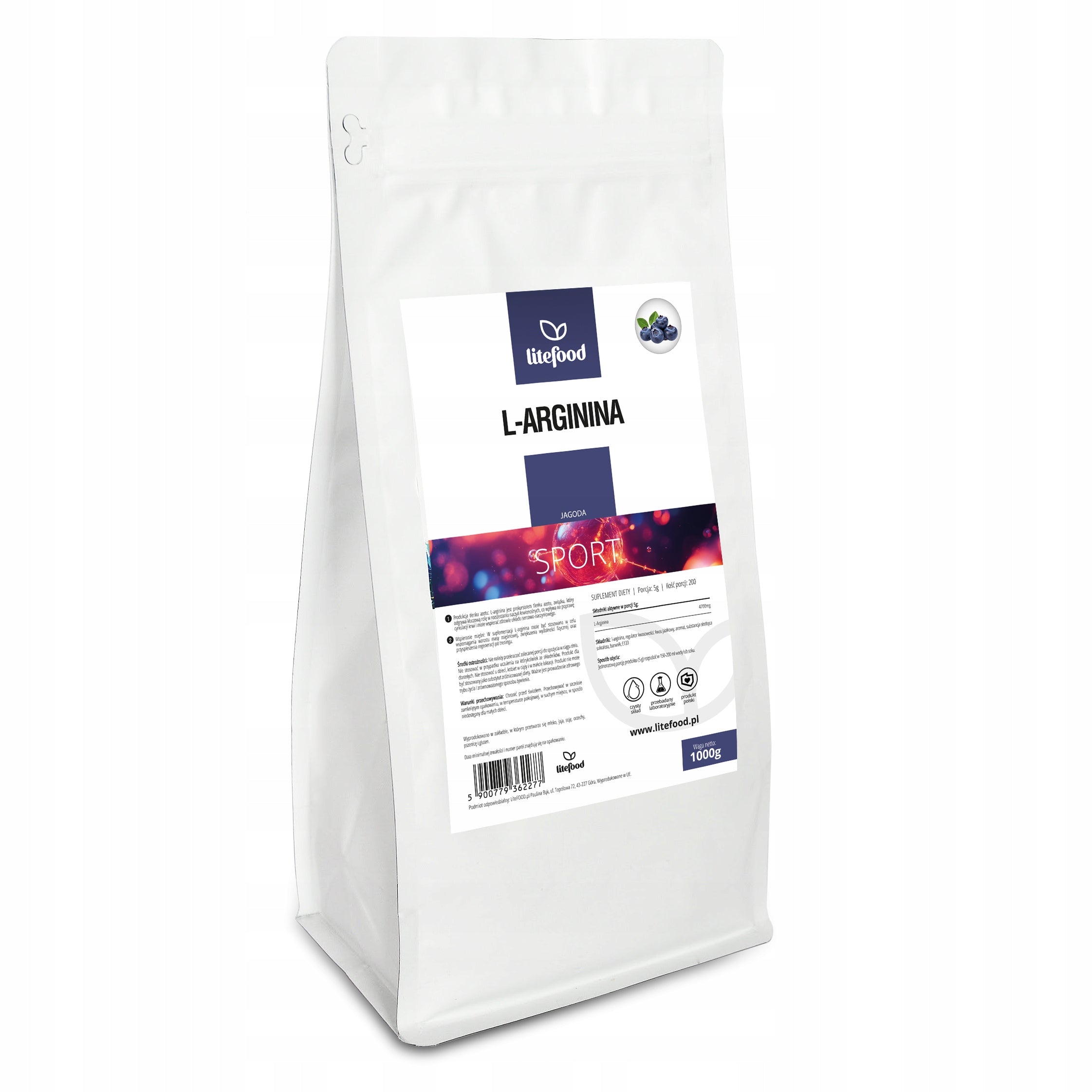 LiteFOOD - L-Arginine - Taste Berry - 1000 g - Amino Acid