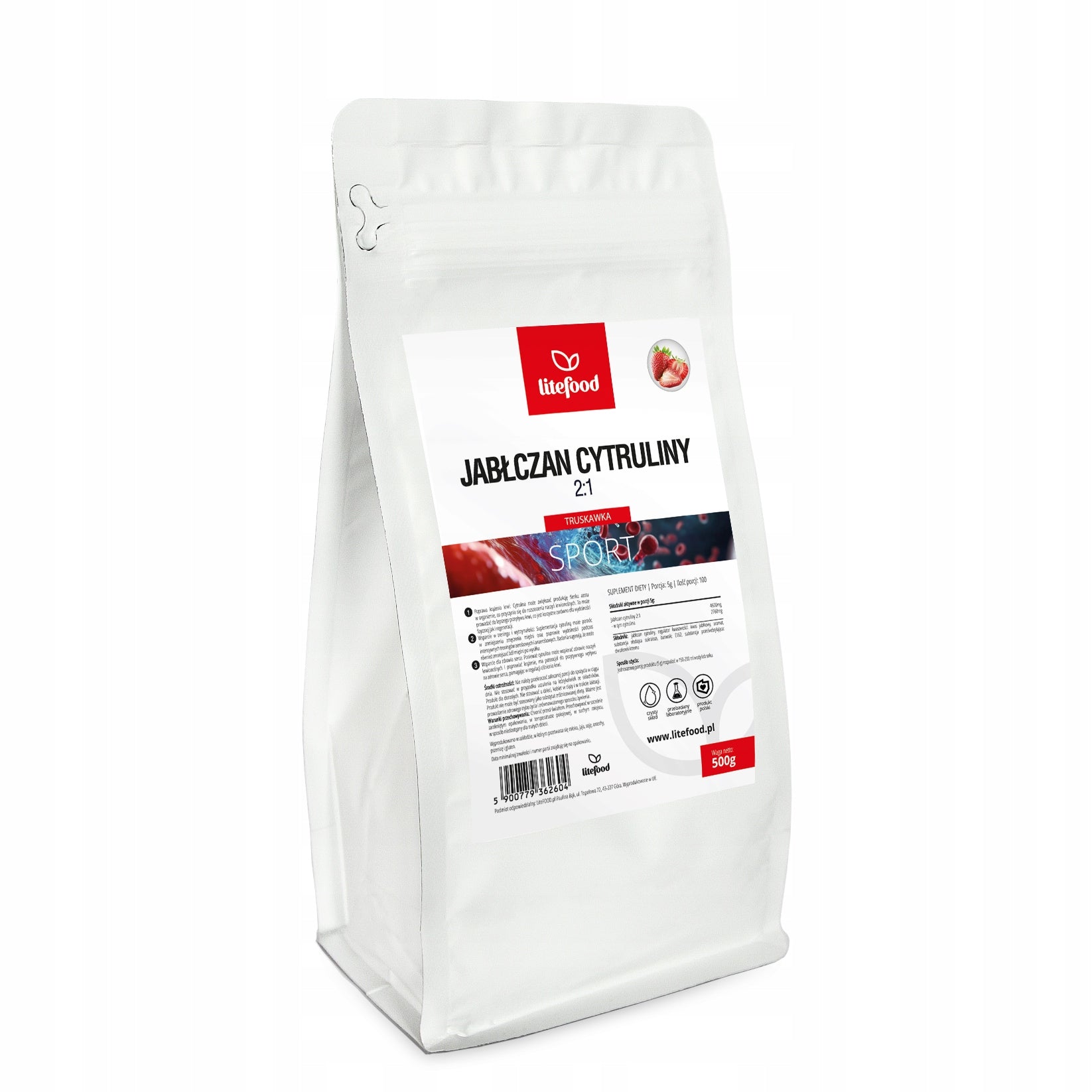 LiteFOOD L-Citrulline Malate 2:1 - 500g - Strawberry - Pump NO Pre Workout