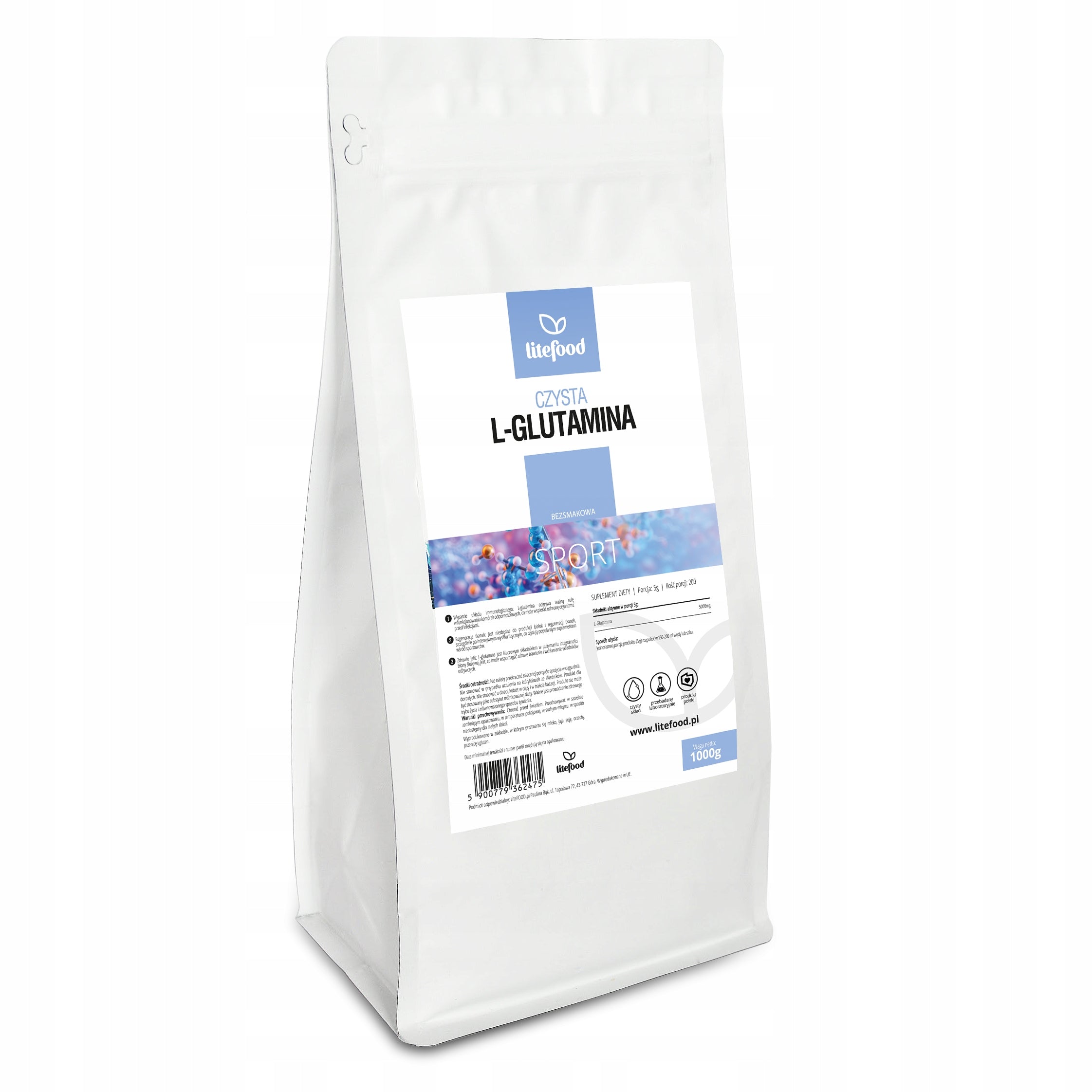 LiteFOOD - L-Glutamine - 1000 g - Pure - No Additives - Amino Acid