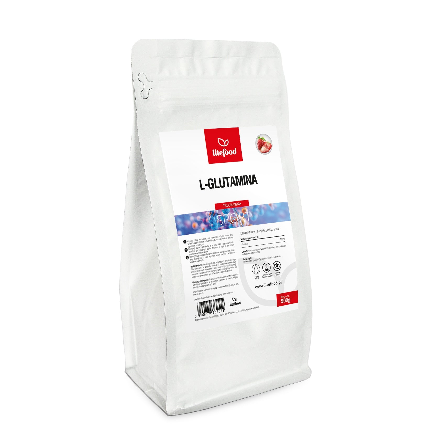 LiteFOOD - L-Glutamine - Flavour Strawberry - 500 g - Amino Acid