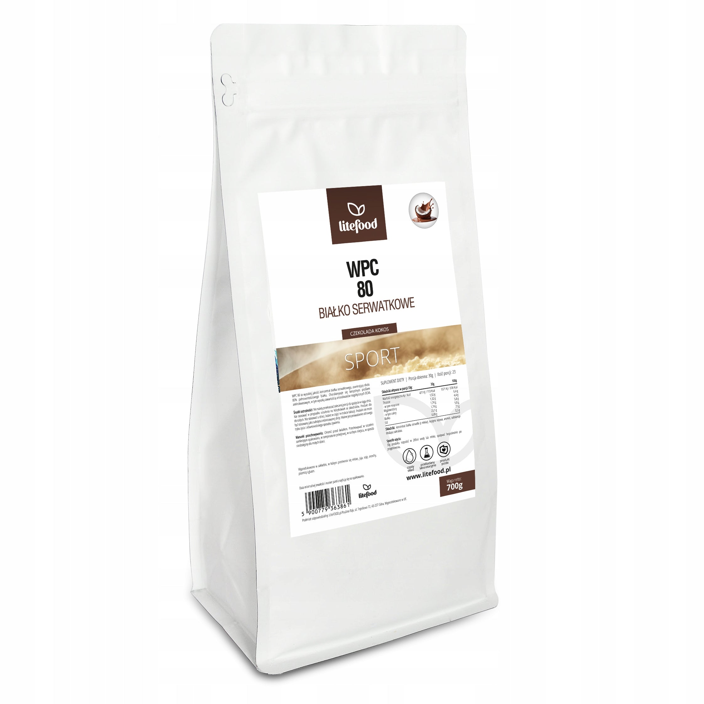 LiteFOOD - Whey protein WPC 80 - 700g - Chocolate-coconut