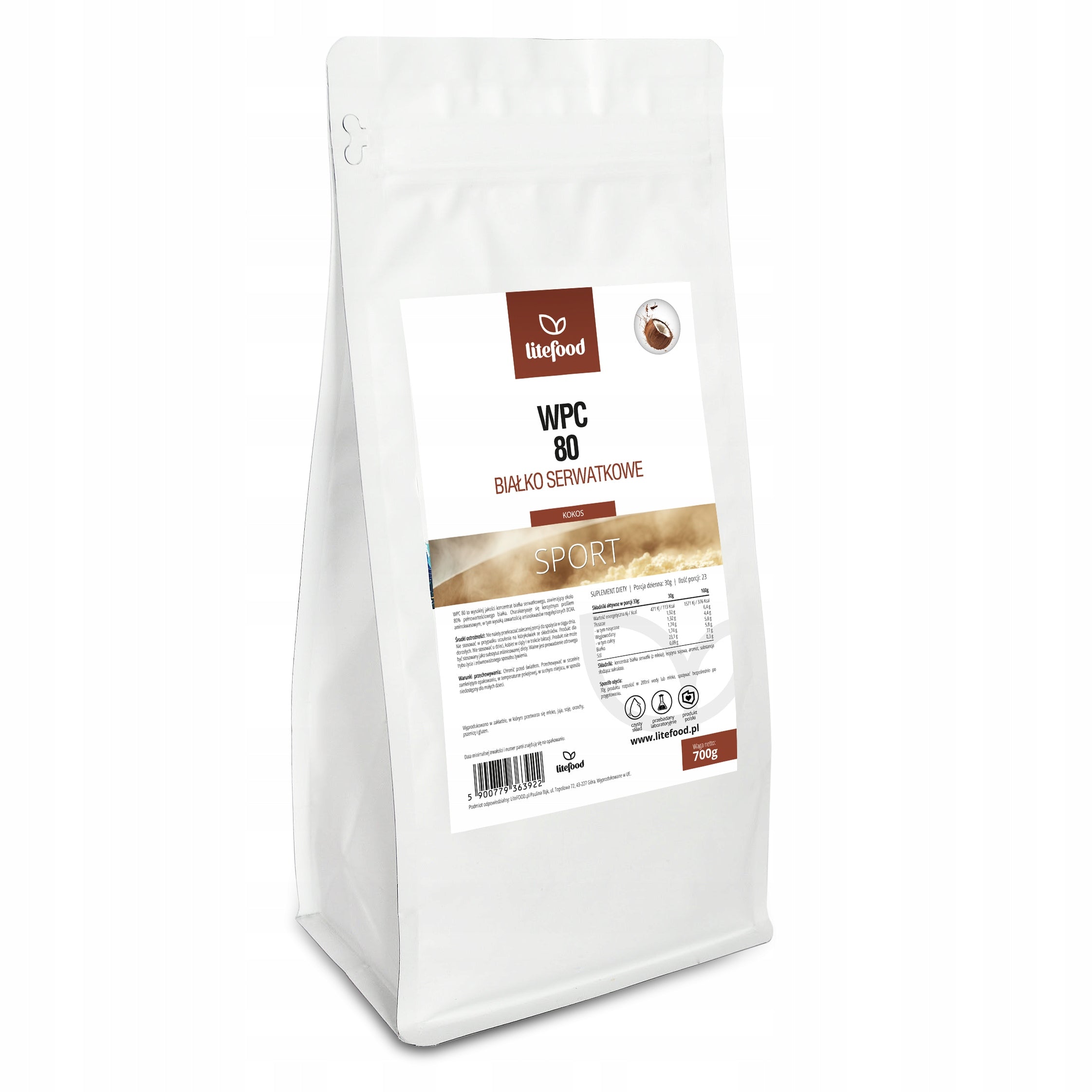 LiteFOOD - Whey protein WPC 80 - 700g - Coconut
