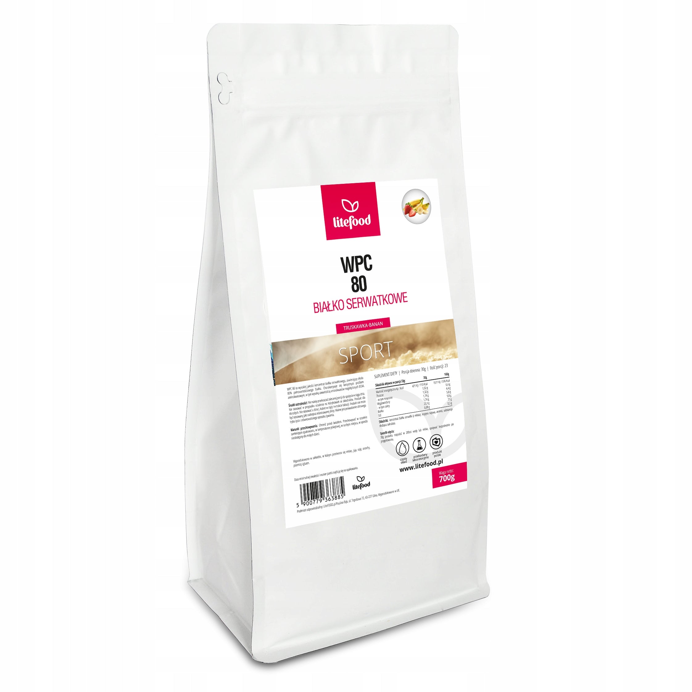 LiteFOOD - Whey protein WPC 80 - 700g - Strawberry - banana