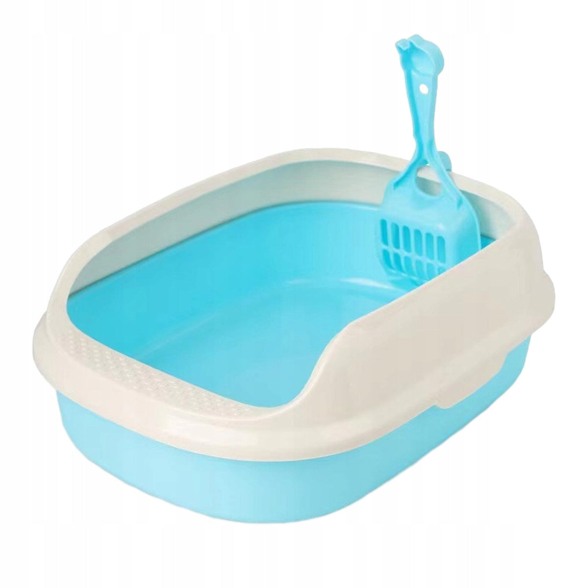 Litter Box Cat Sandbox Sturdy Semi Enclosed with High Side Anti Blue