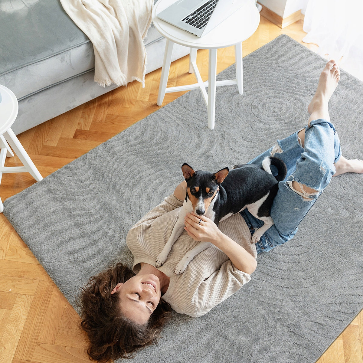 Living Room Rug 120x170 Modern Grey Fashionable Duplex Solid Durable Packaging status original