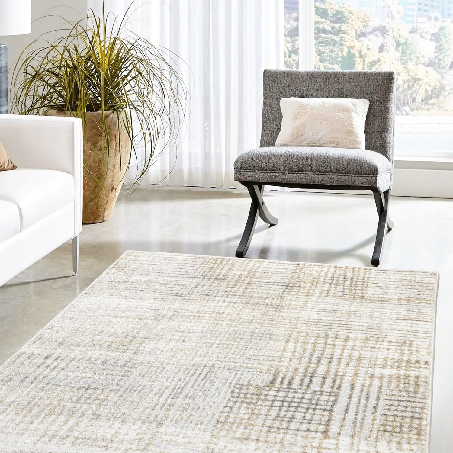 Living Room Rug 120x170cm Modern Glamour Soft Fashionable Puree Beige Packaging status original