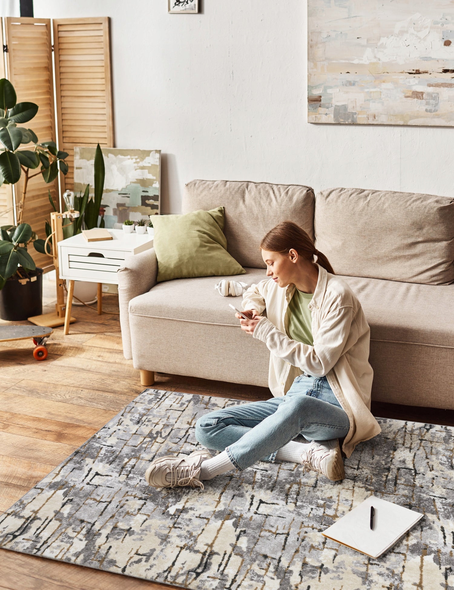 Living Room Rug 160x220cm Modern Fashionable Anti-Slip Washable Beige Manufacturer code 508266