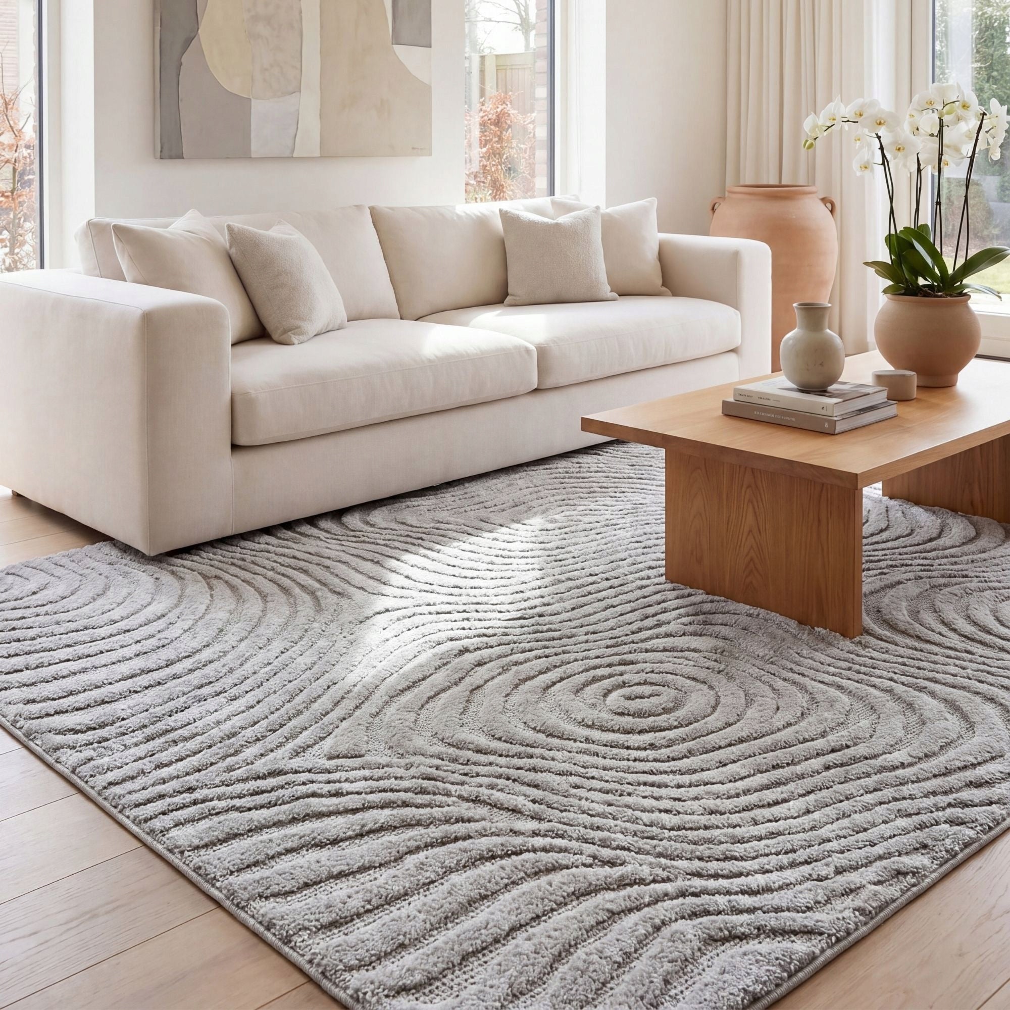 Living Room Rug 200x300cm Duplex Large Modern Grey Pattern 3D Boho Packaging status original